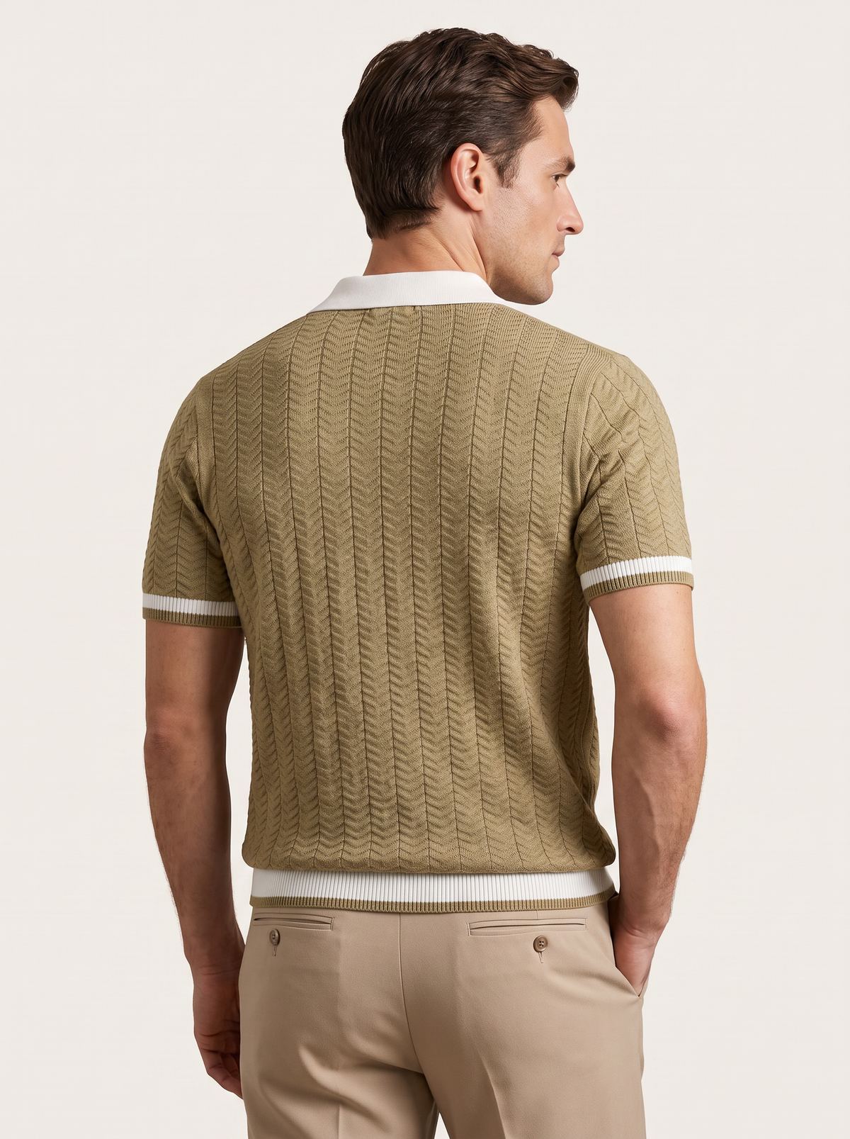 Almond Contrast Textured Polo