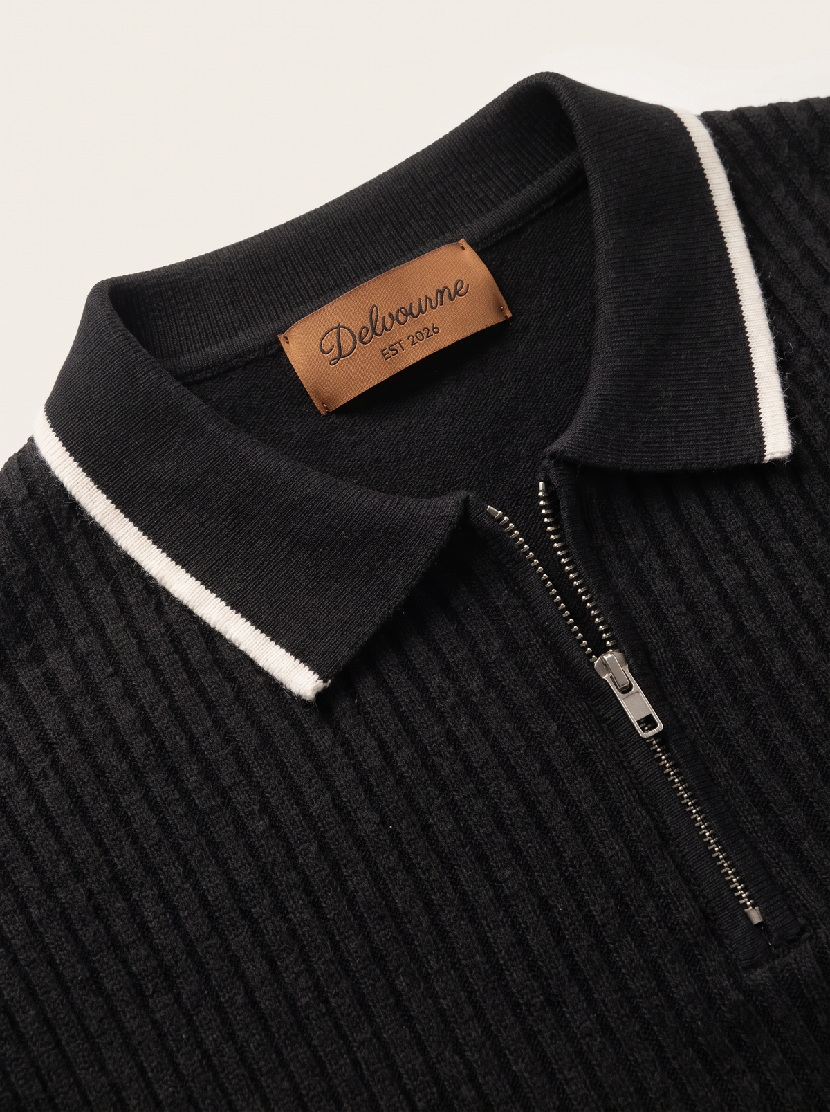 Black Contrast Trim Zipper Polo
