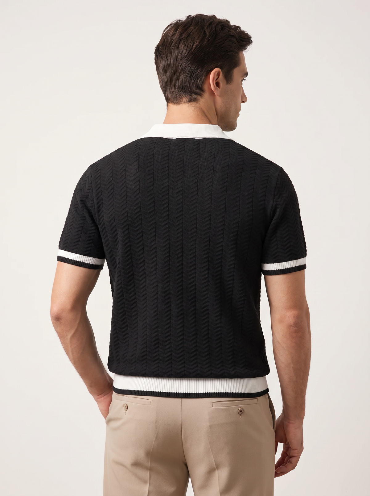 Black Contrast Textured Polo