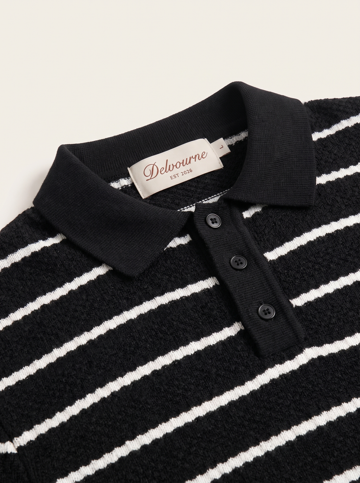 Black Striped Textured Button Polo