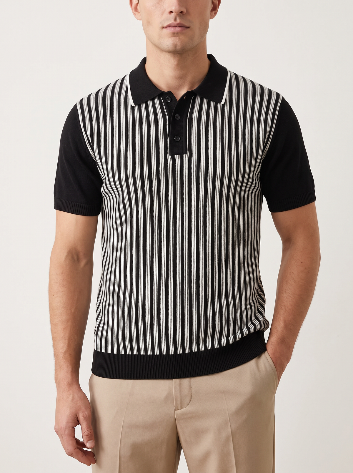 Black Vertical Striped Polo