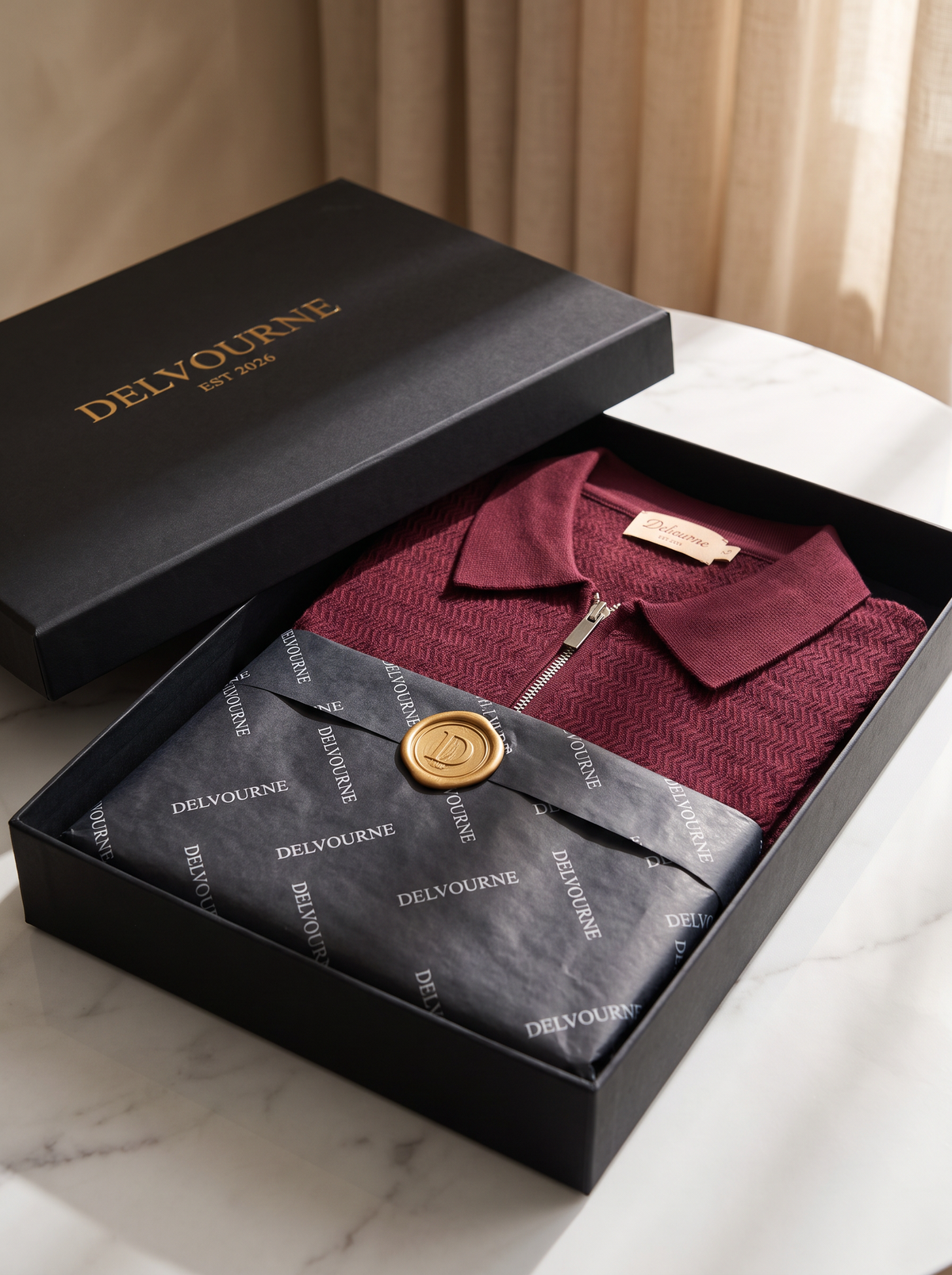 Bordeaux Zigzag Textured Zipper Polo