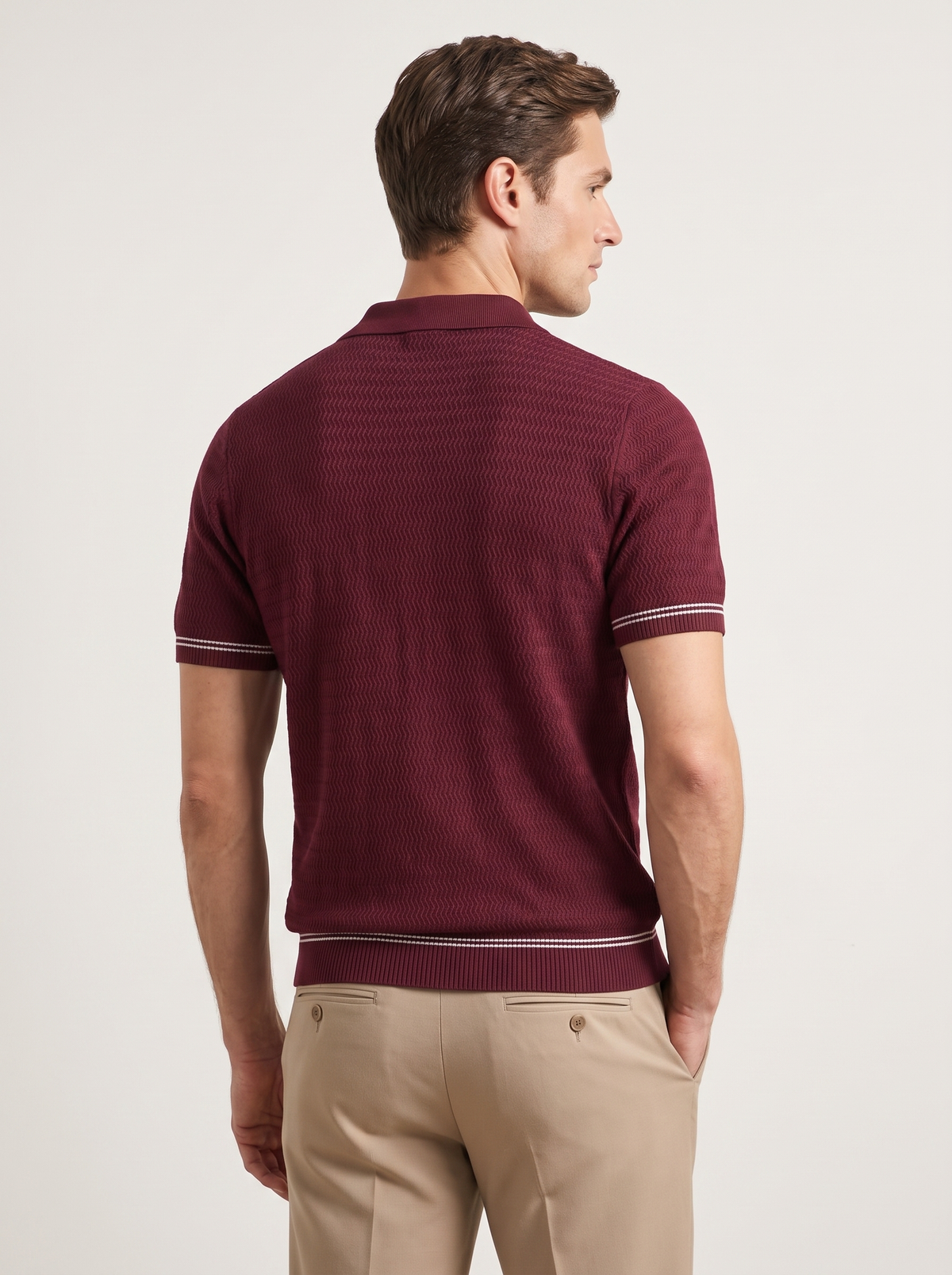 Bordeaux Zigzag Textured Zipper Polo
