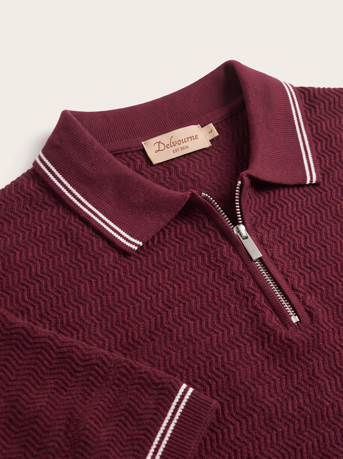 Bordeaux Zigzag Textured Zipper Polo