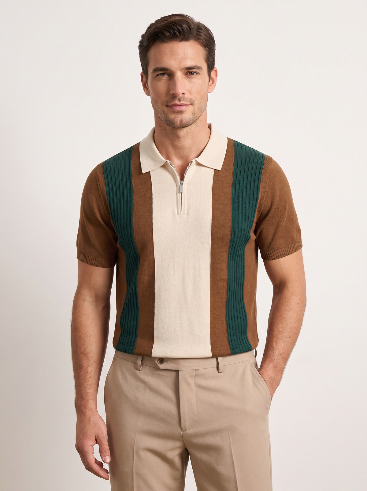 Brown Resort Zipper Polo