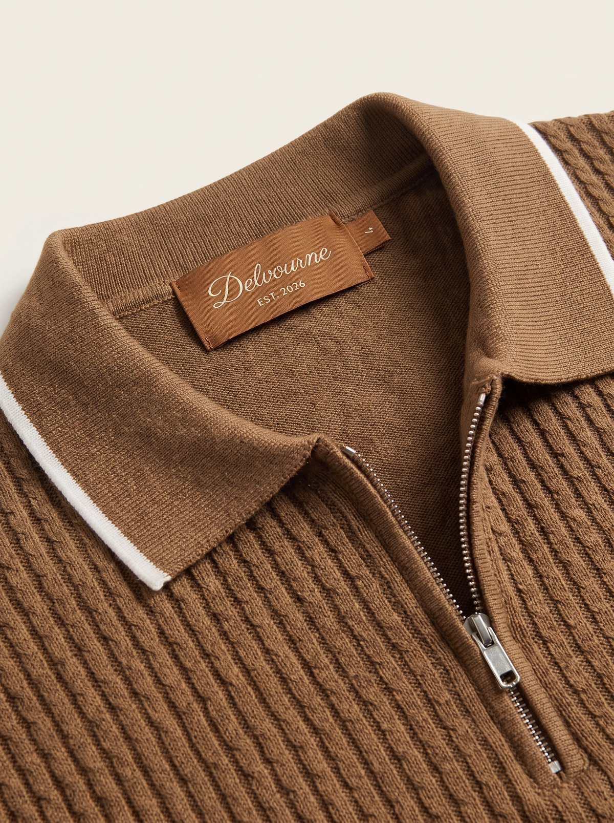 Caramel Contrast Trim Zipper Polo
