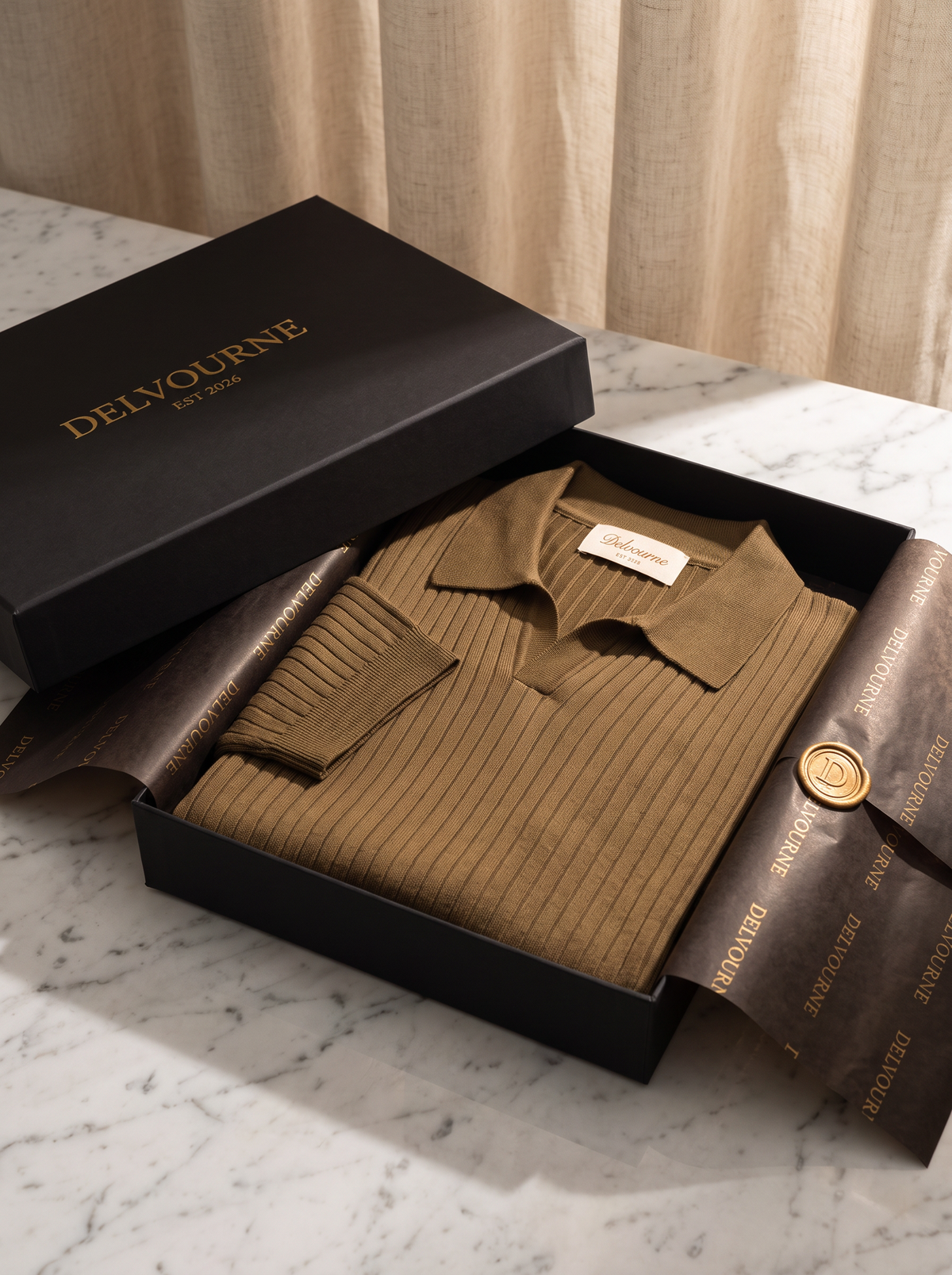Caramel Ribbed Buttonless Polo