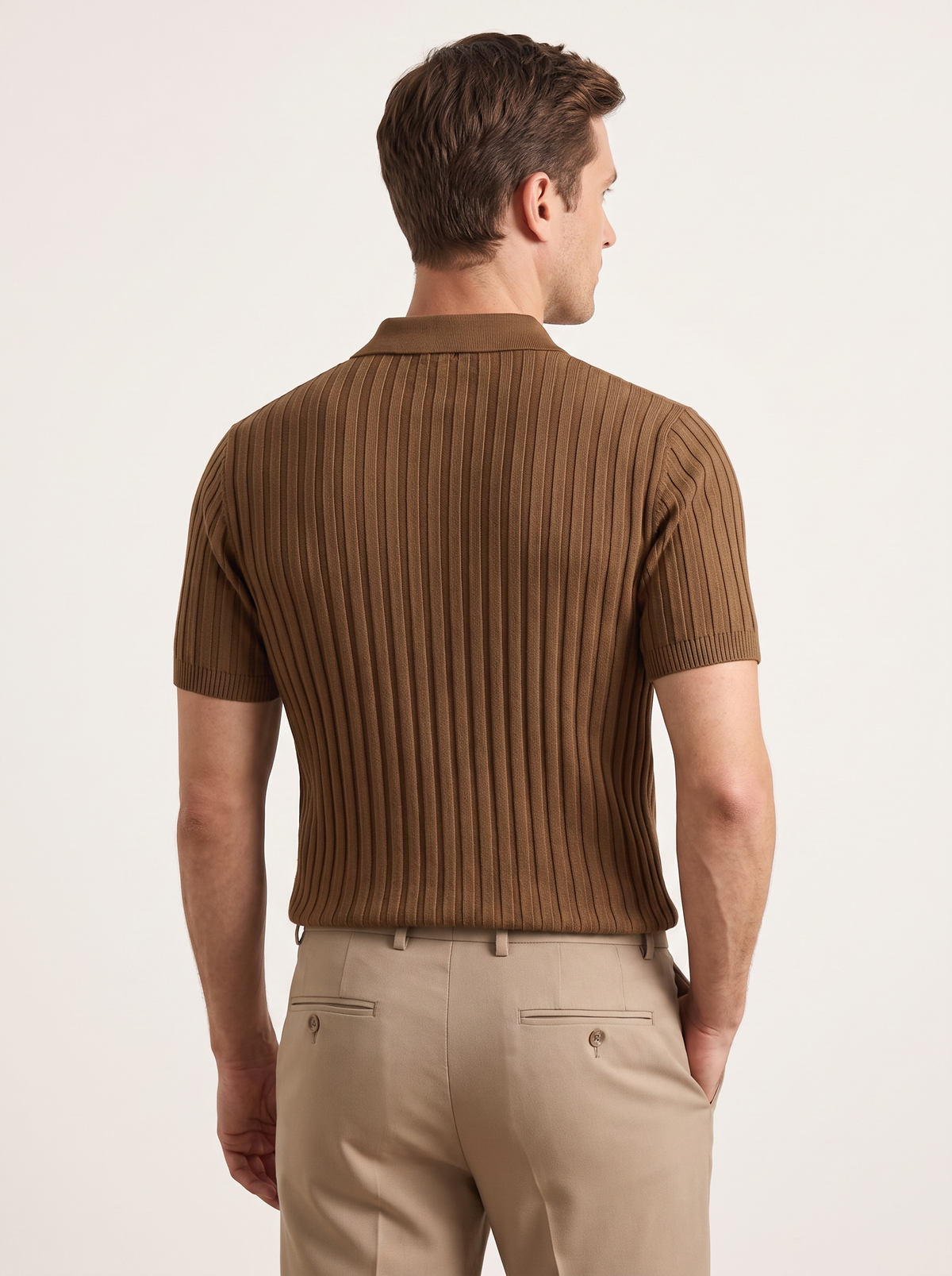 Caramel Ribbed Zipper Polo