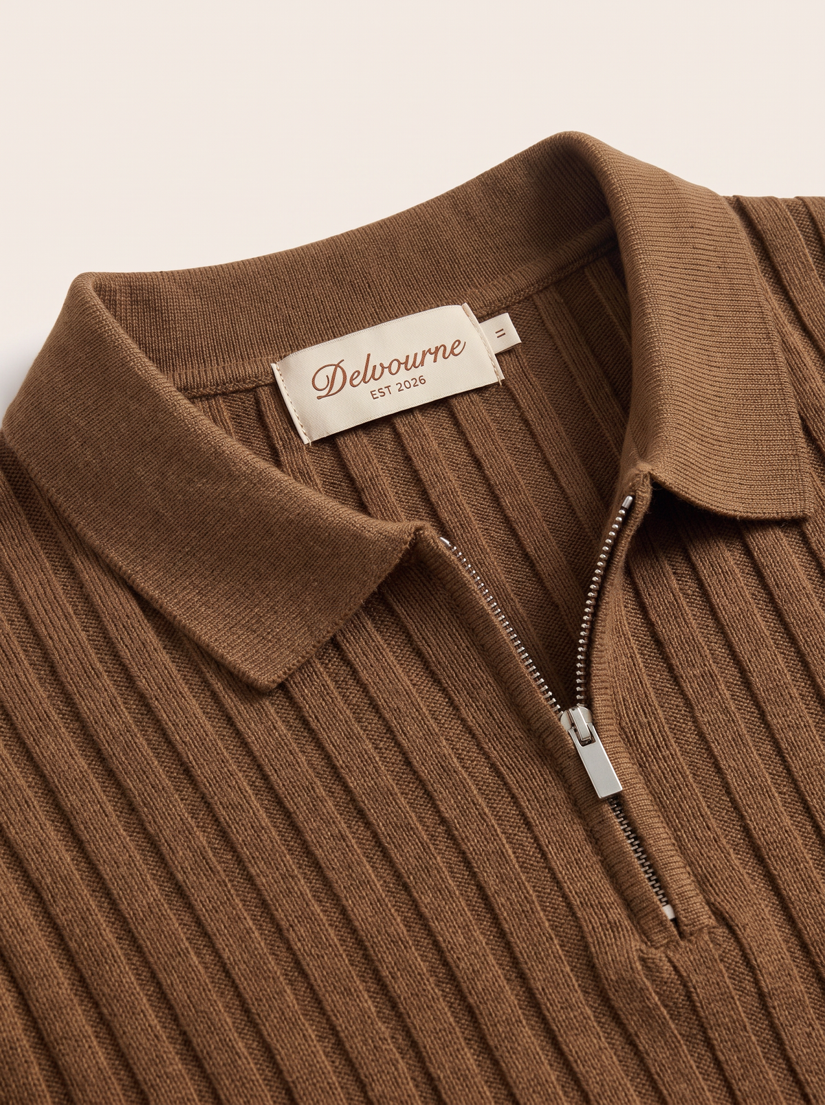 Caramel Ribbed Zipper Polo