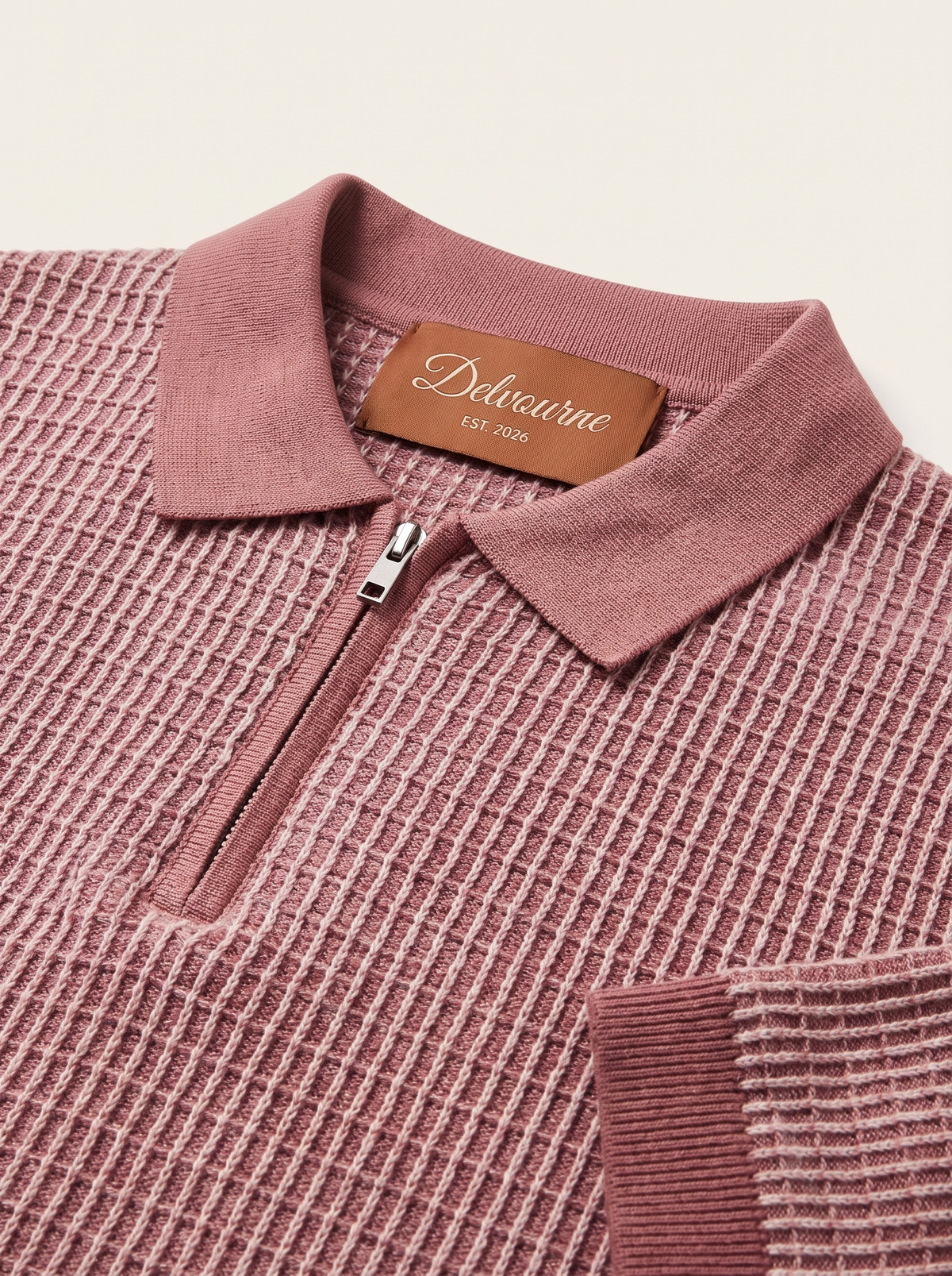 Dusty Rose Geometric Textured Zipper Polo