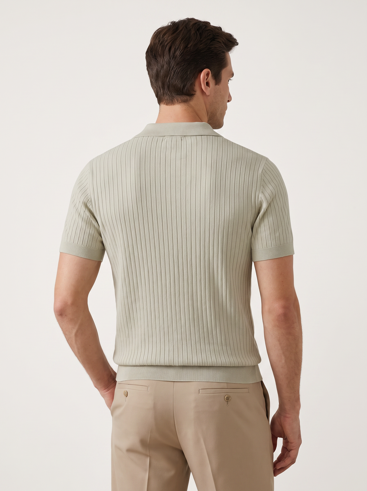Khaki Ribbed Buttonless Polo