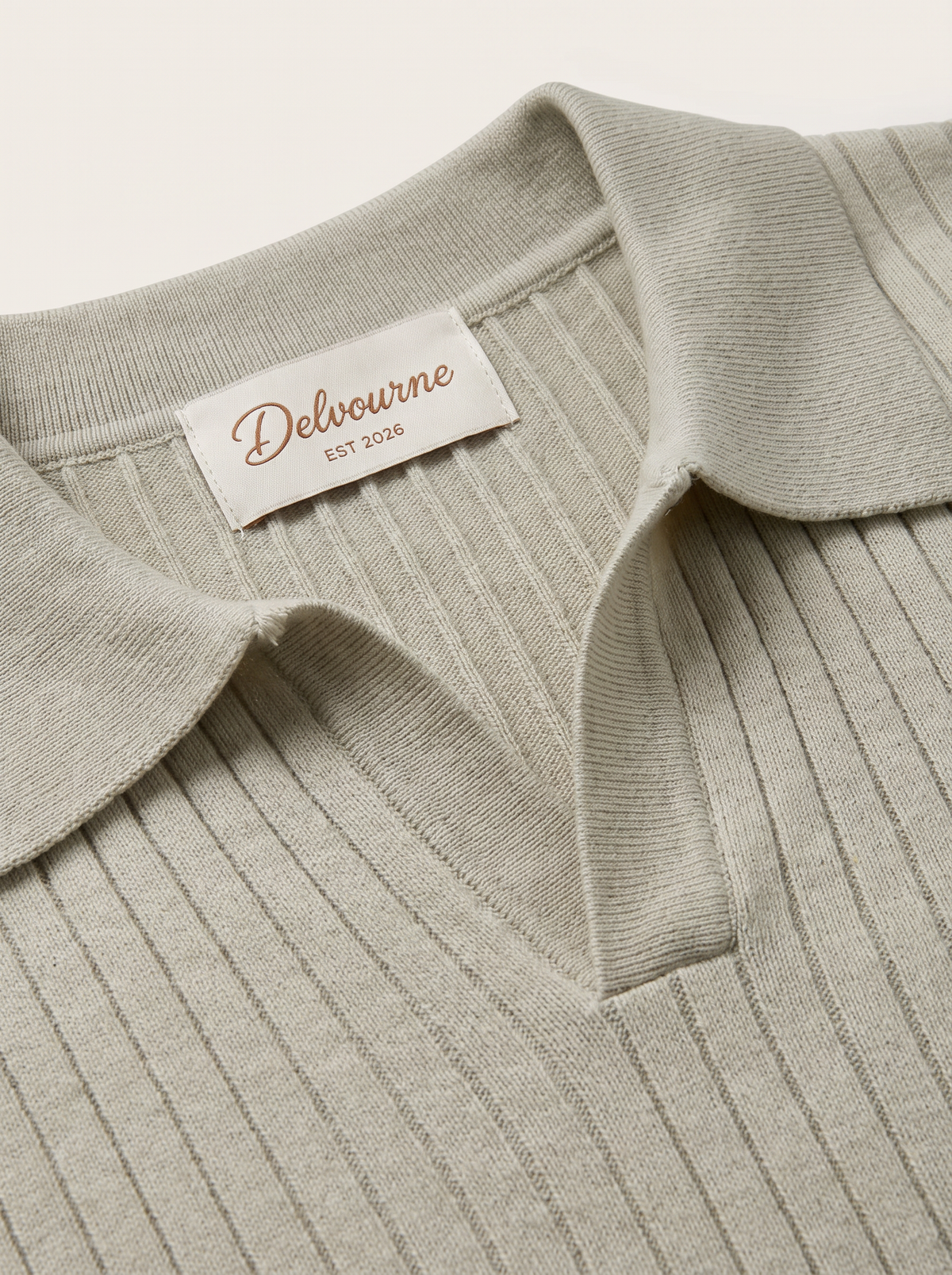 Khaki Ribbed Buttonless Polo