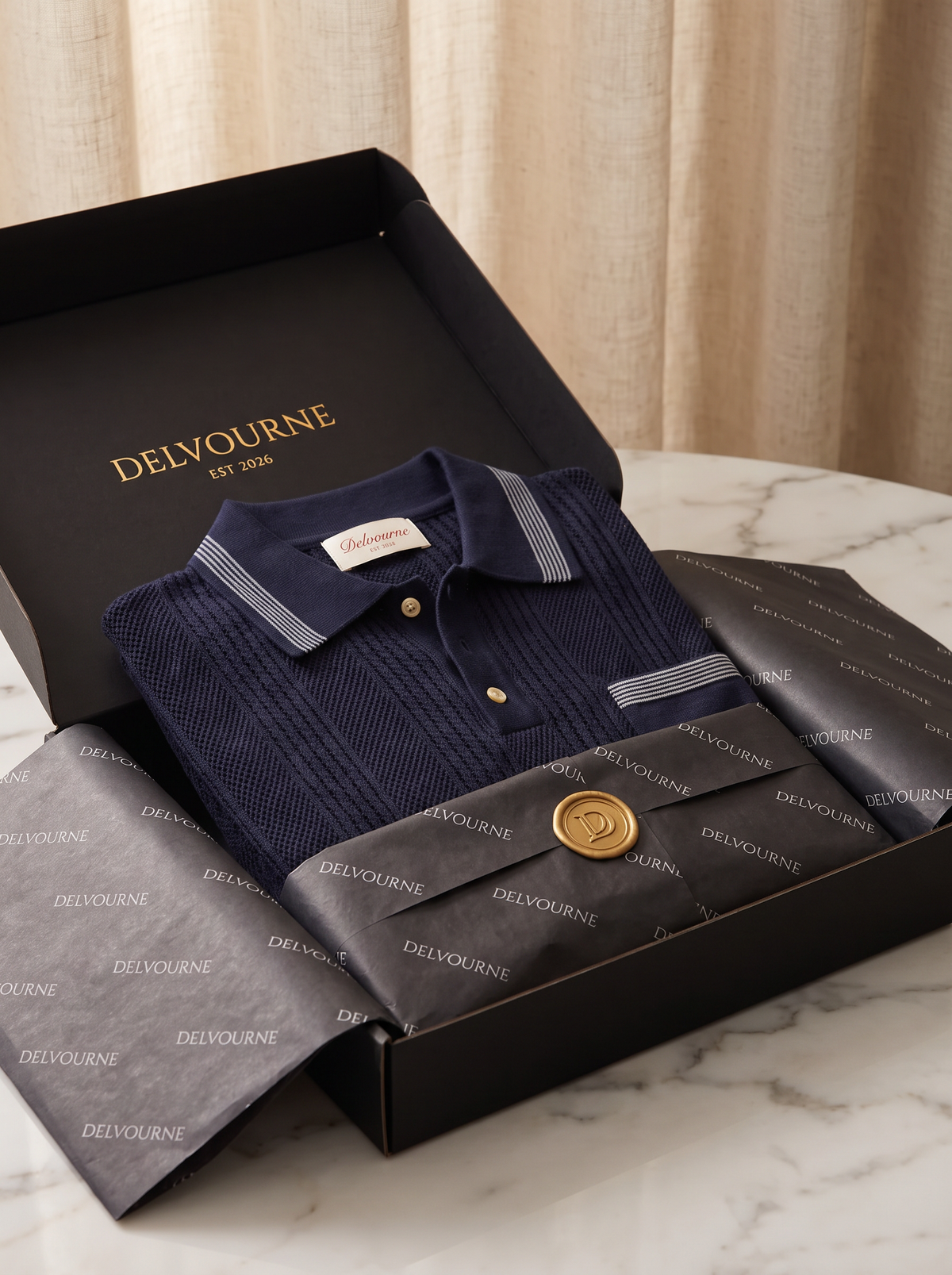 Leon Navy Blue Open Knit Lightweight Polo