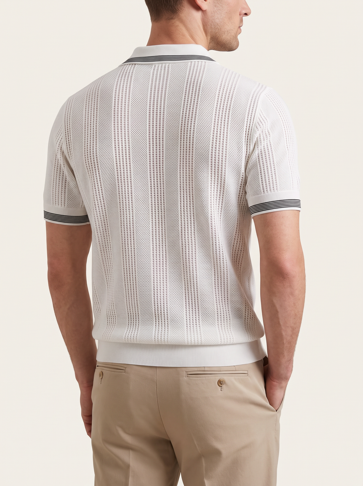 Leon White Open Knit Lightweight Polo
