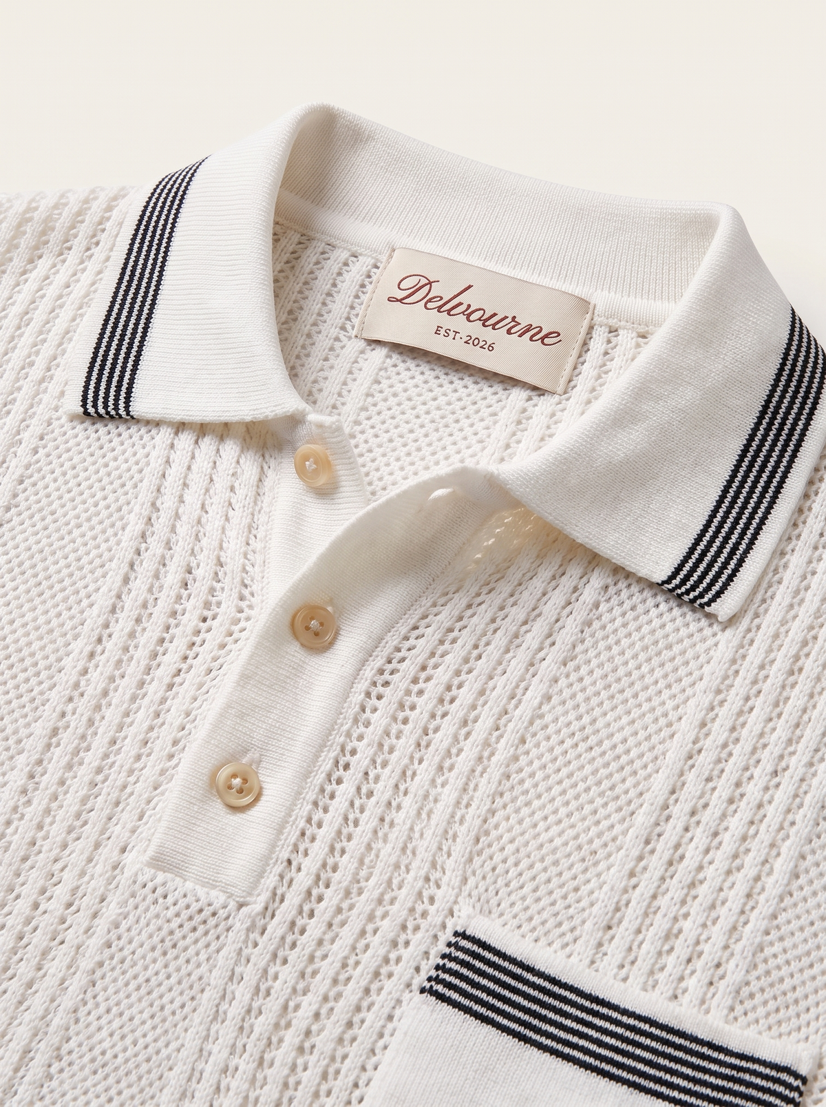 Leon White Open Knit Lightweight Polo