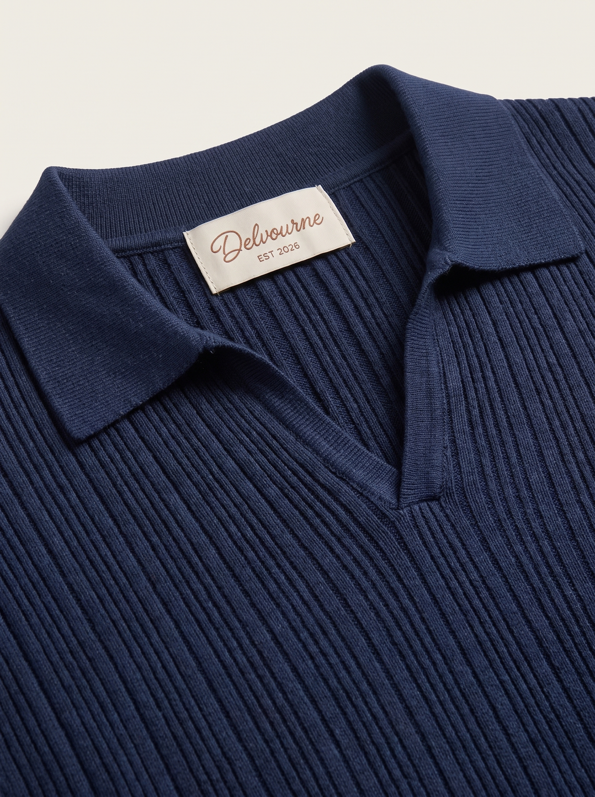Navy Open Collar Ribbed Polo