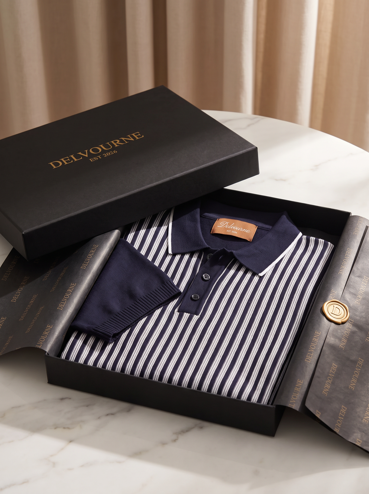 Navy Vertical Striped Polo