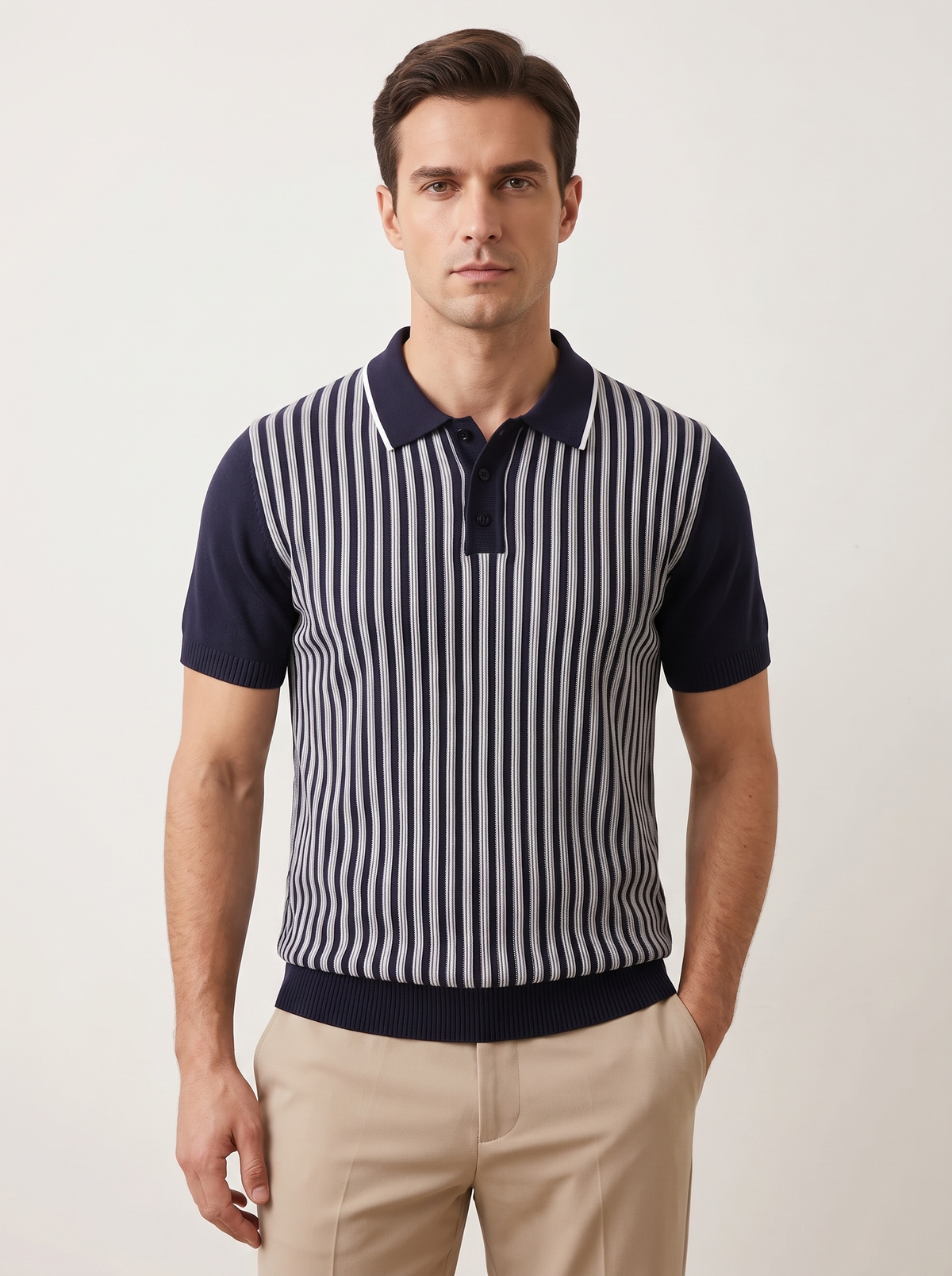 Navy Vertical Striped Polo