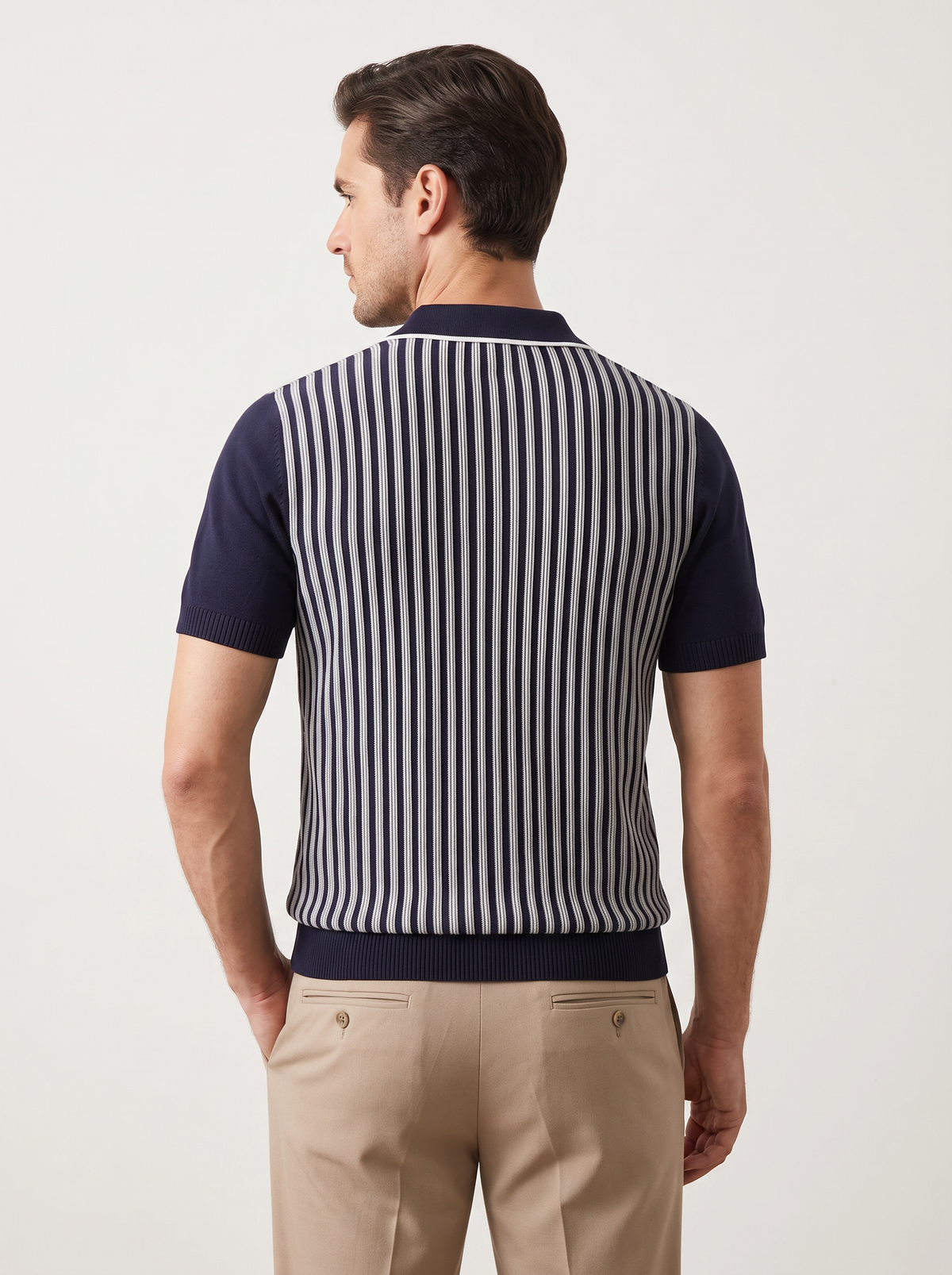 Navy Vertical Striped Polo