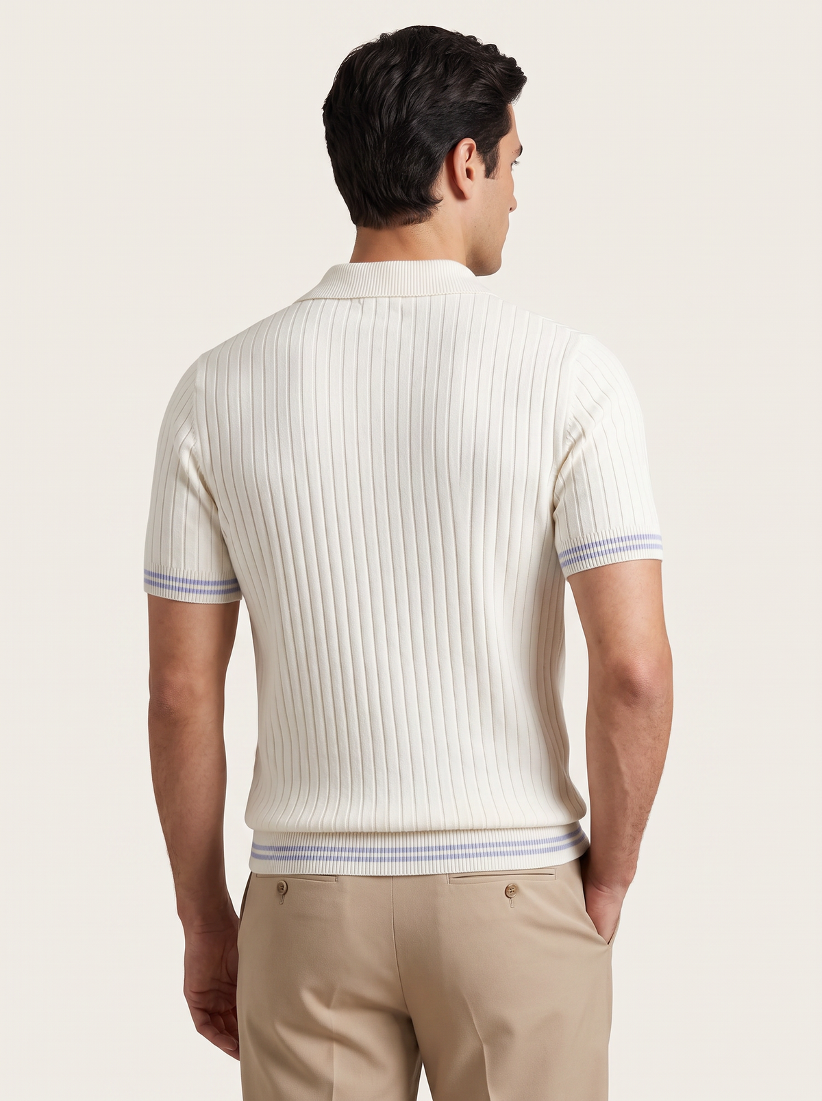 Pierre Ivory Ribbed Buttonless Polo