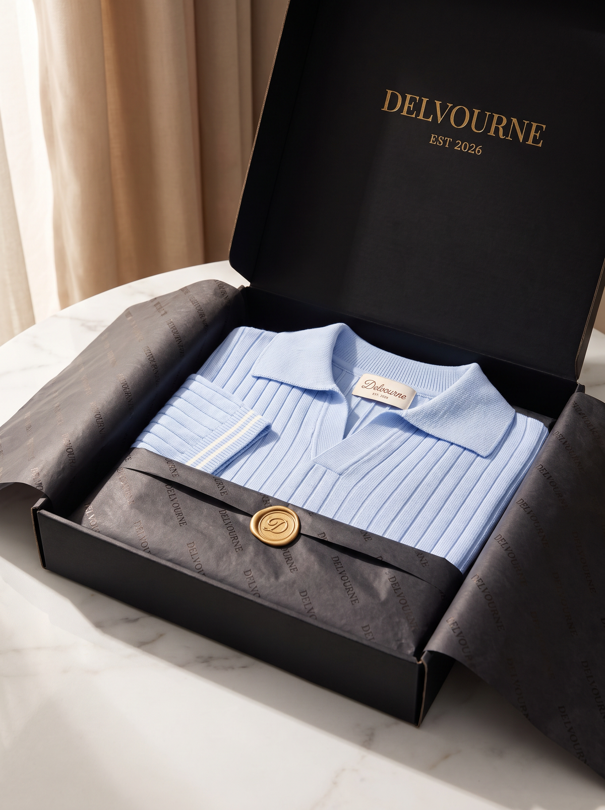 Pierre Light Blue Ribbed Buttonless Polo