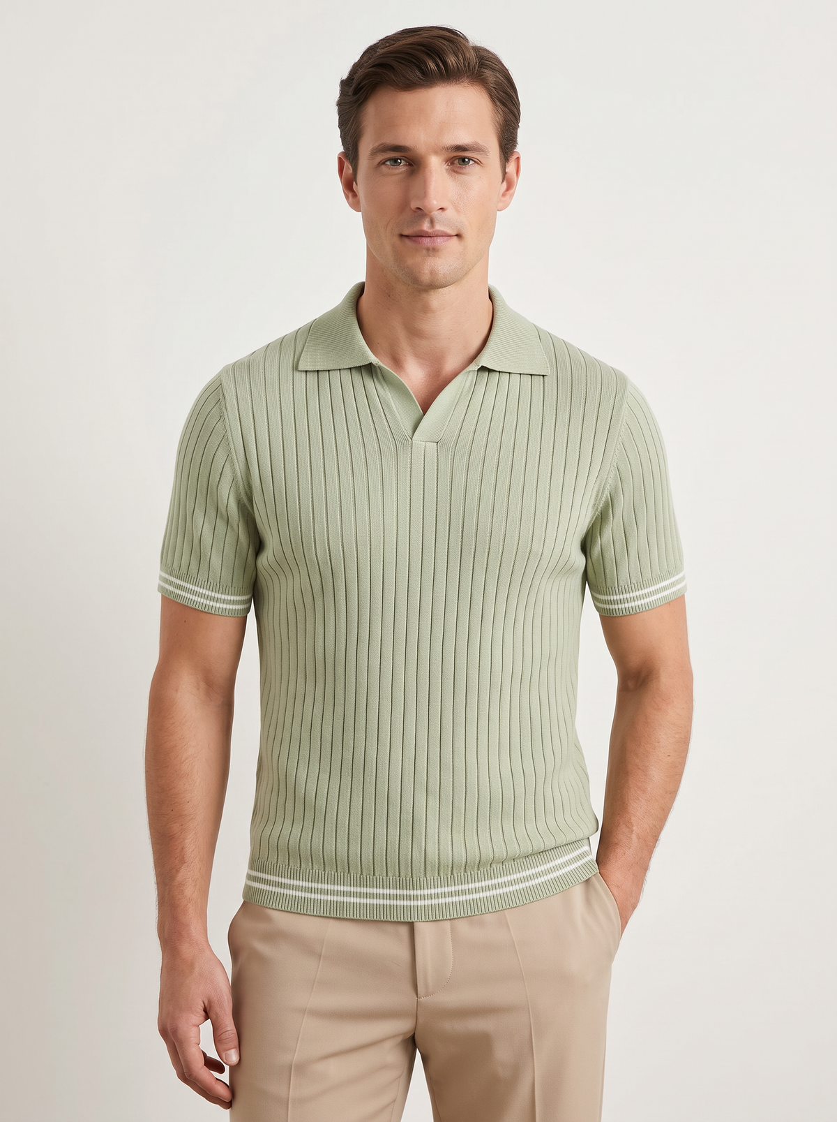 Pierre Pistache Ribbed Buttonless Polo