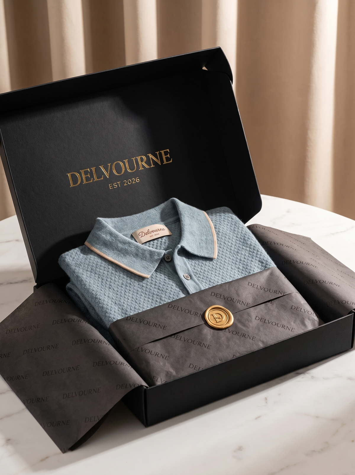 Premium Cashmere Sea Blue Two-Tone Polo