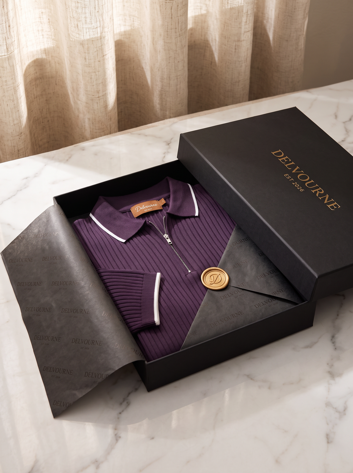 Purple Contrast Trim Zipper Polo