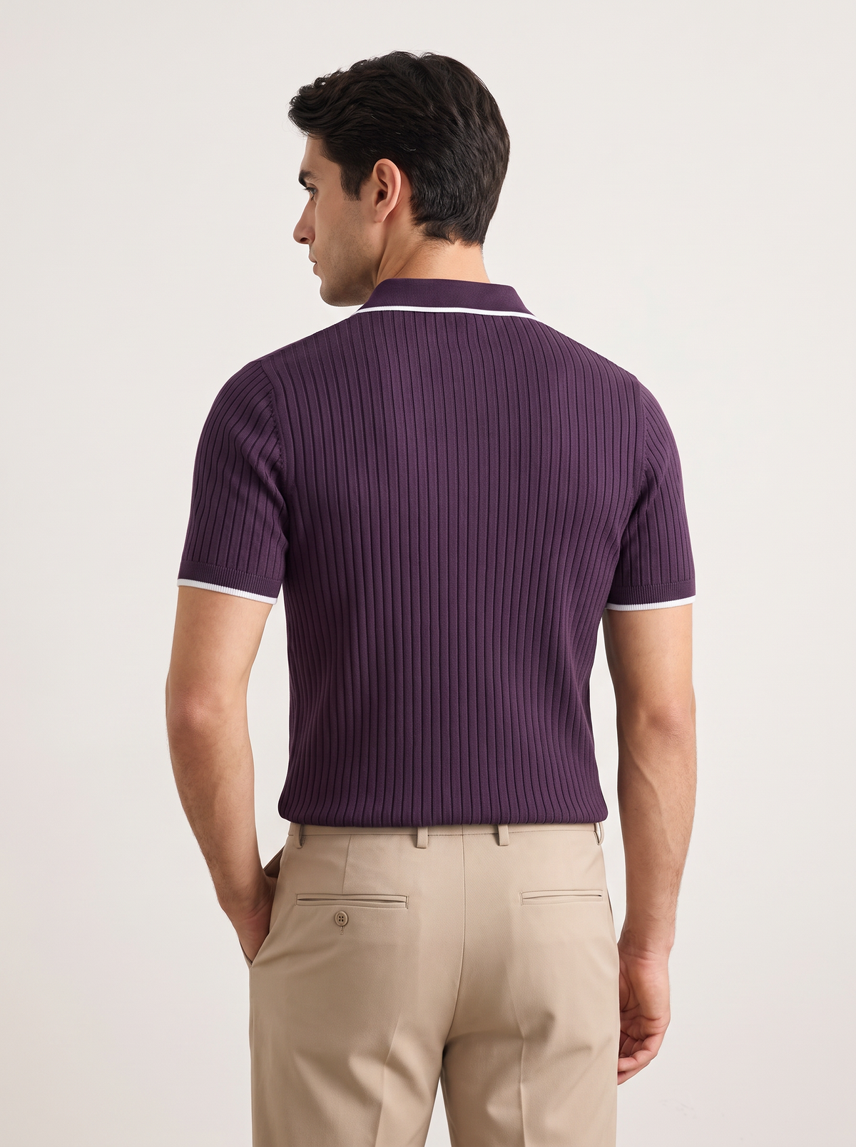 Purple Contrast Trim Zipper Polo