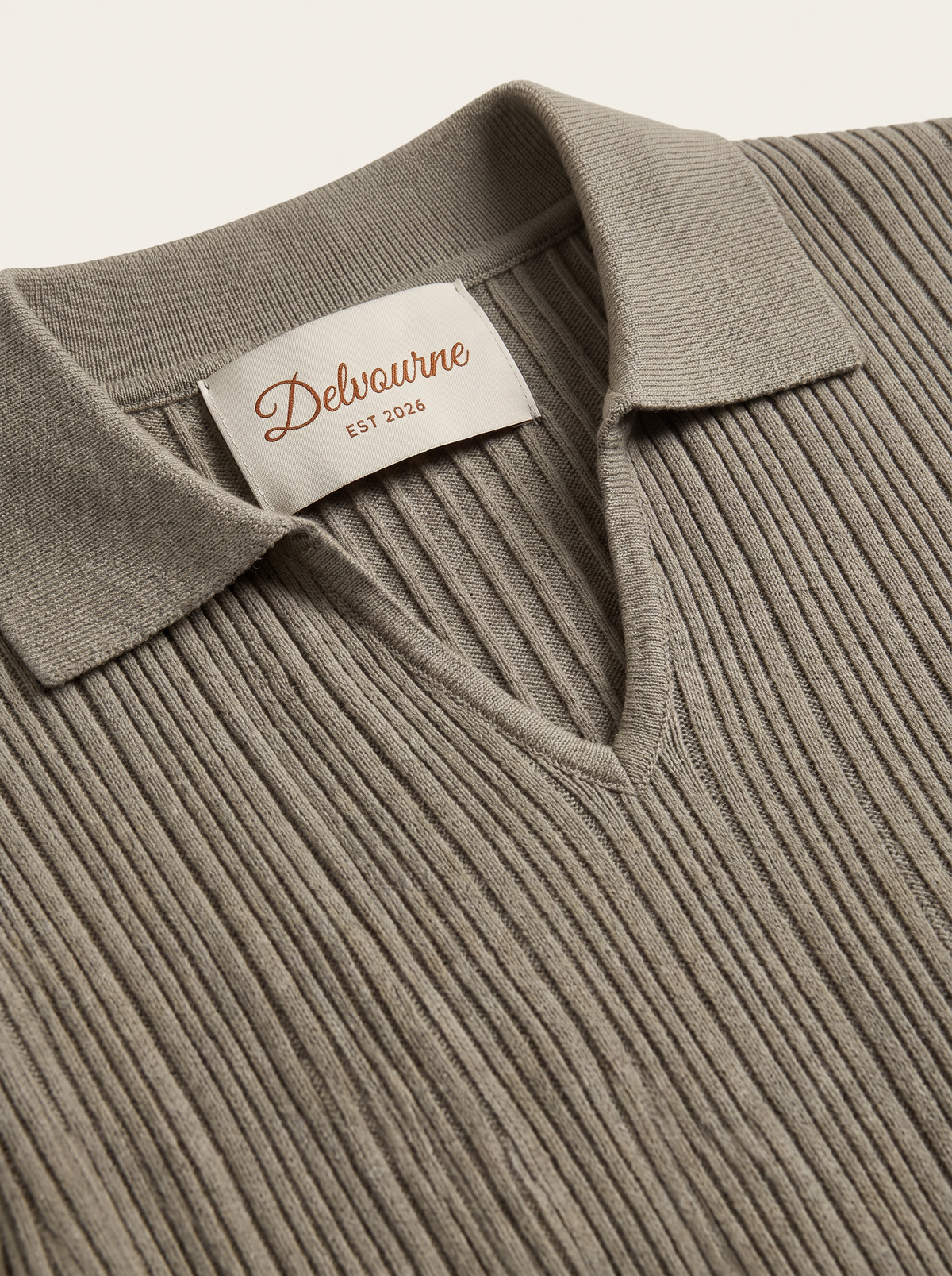 Taupe Open Collar Ribbed Polo