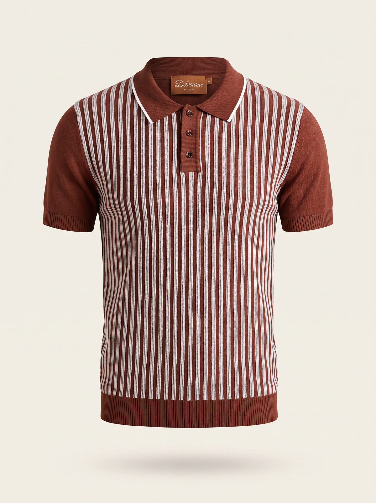 Rust Brown Vertical Striped Polo
