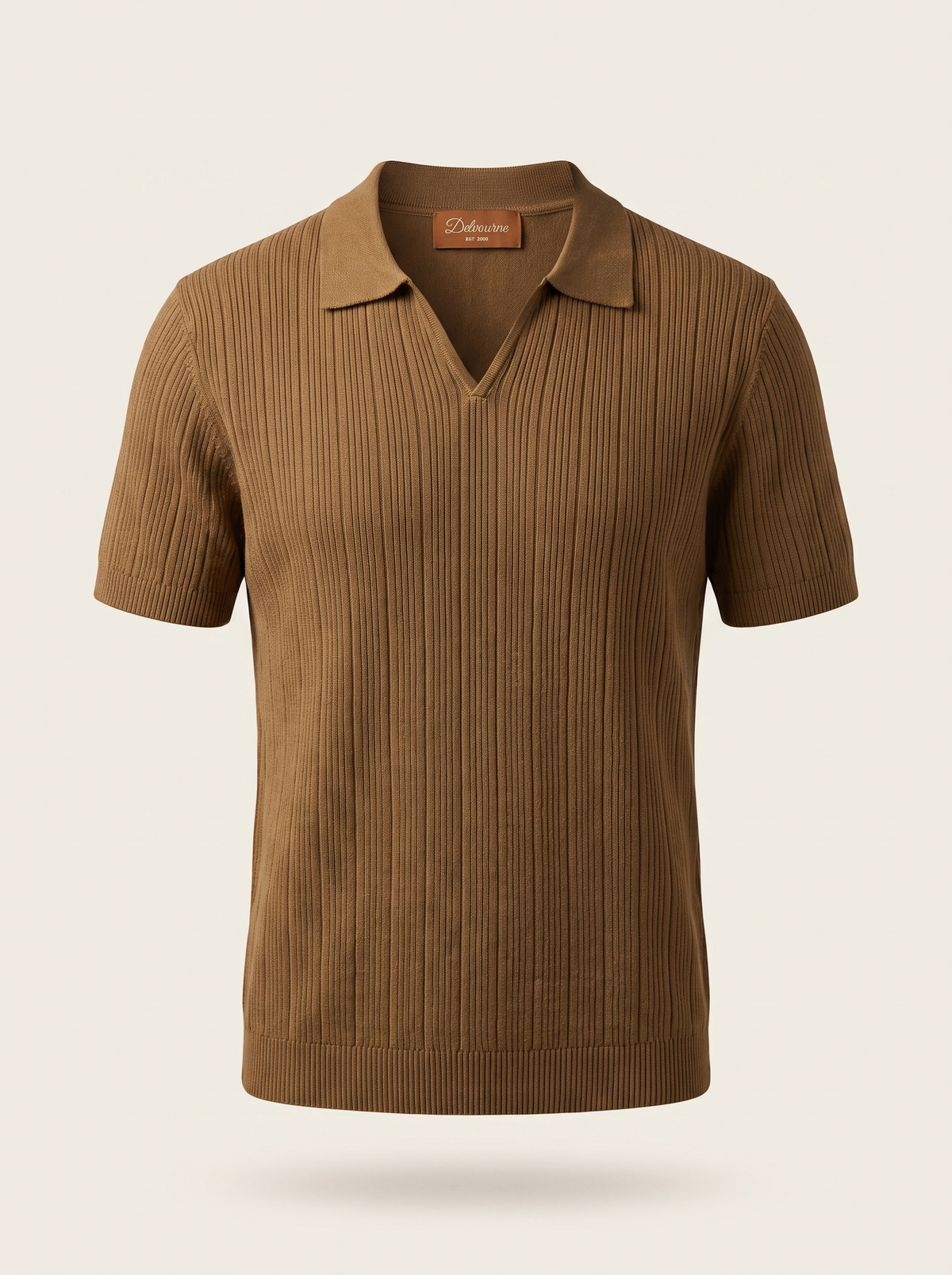 Caramel Open Collar Ribbed Polo