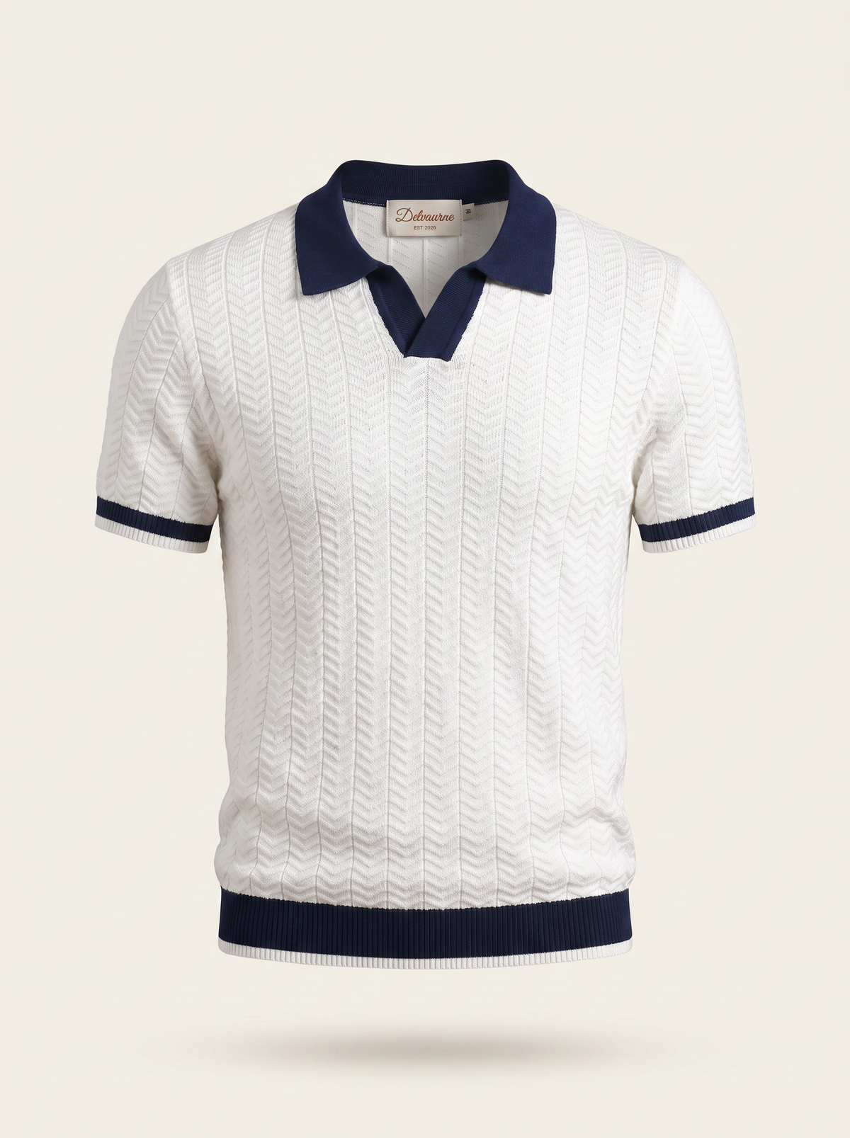 White Contrast Textured Polo