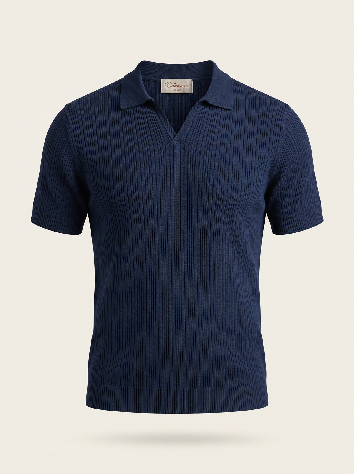 Navy Open Collar Ribbed Polo