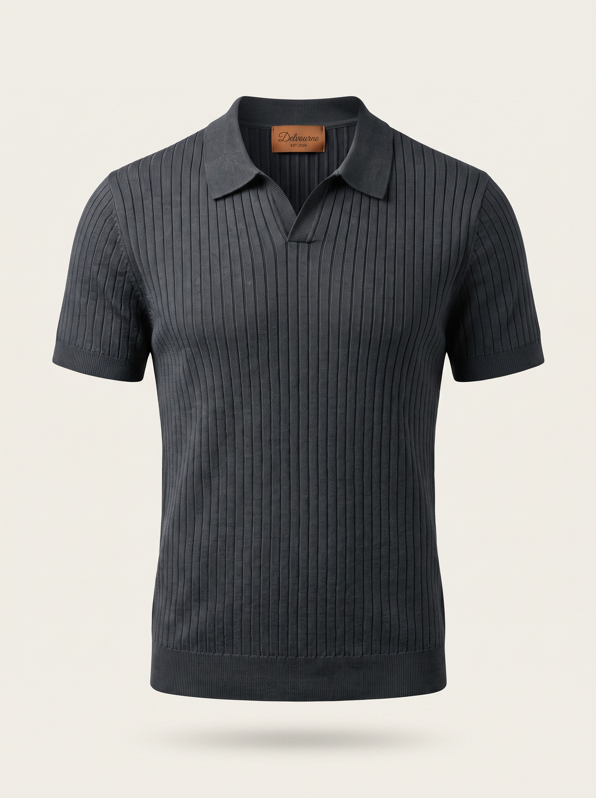 Dark Gray Ribbed Buttonless Polo