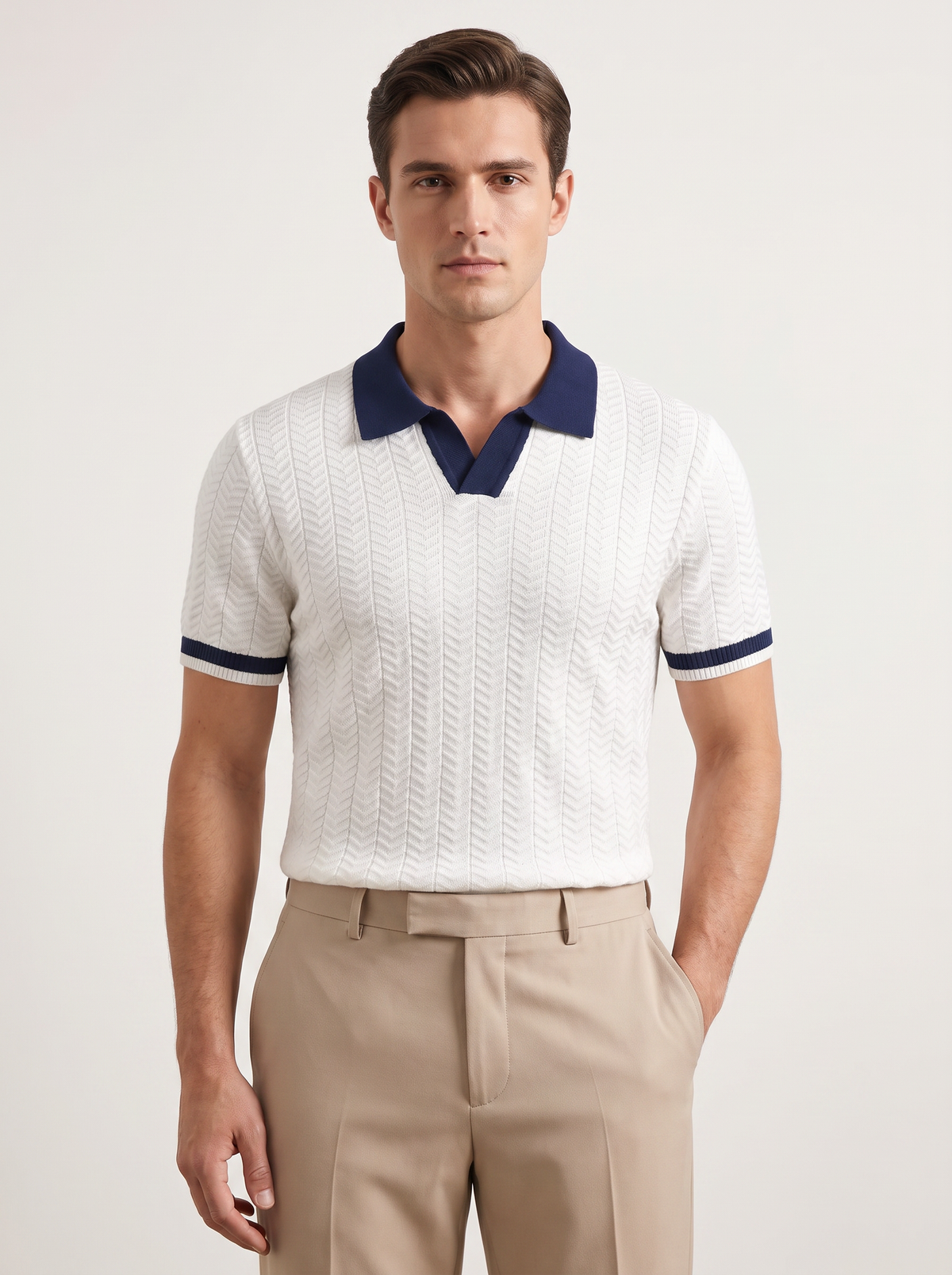 White Contrast Textured Polo