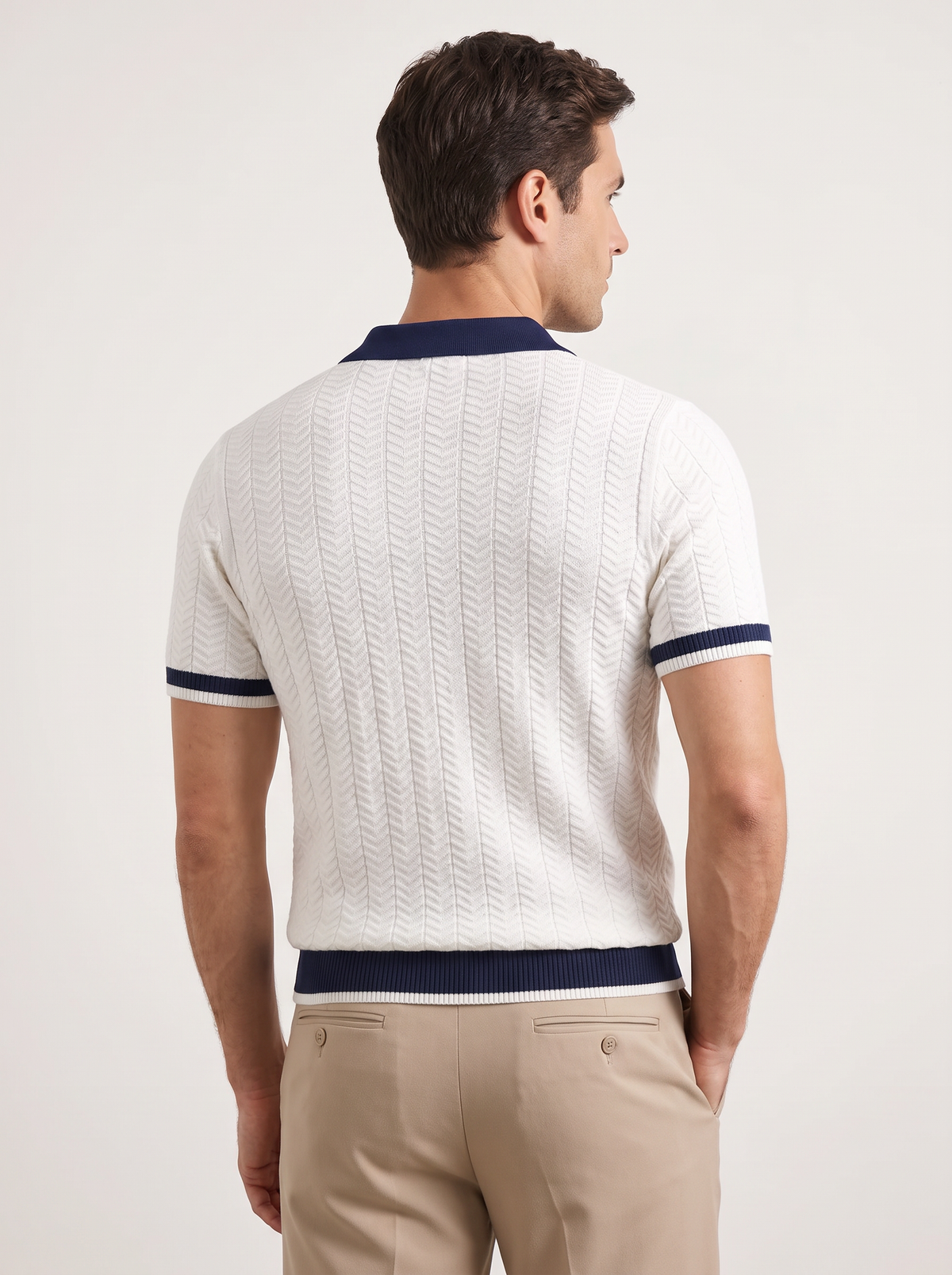 White Contrast Textured Polo