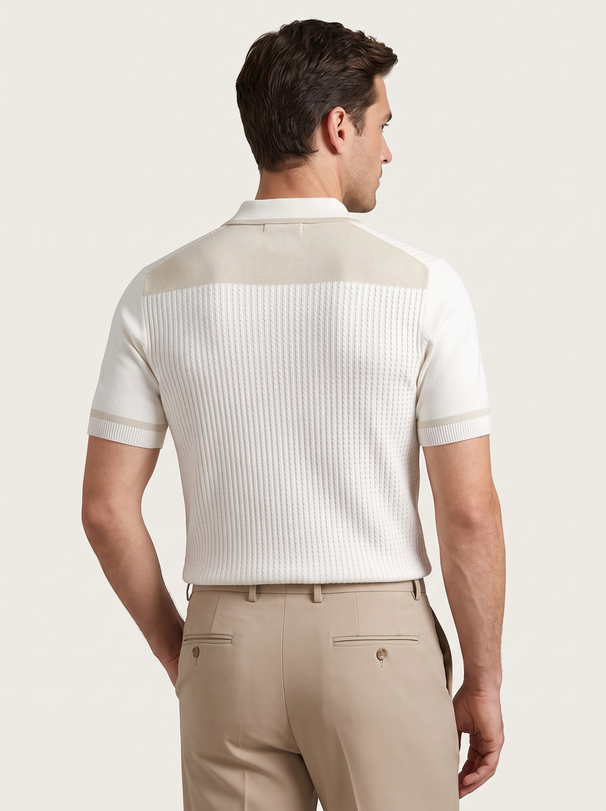 White Contrast Trim Zipper Polo