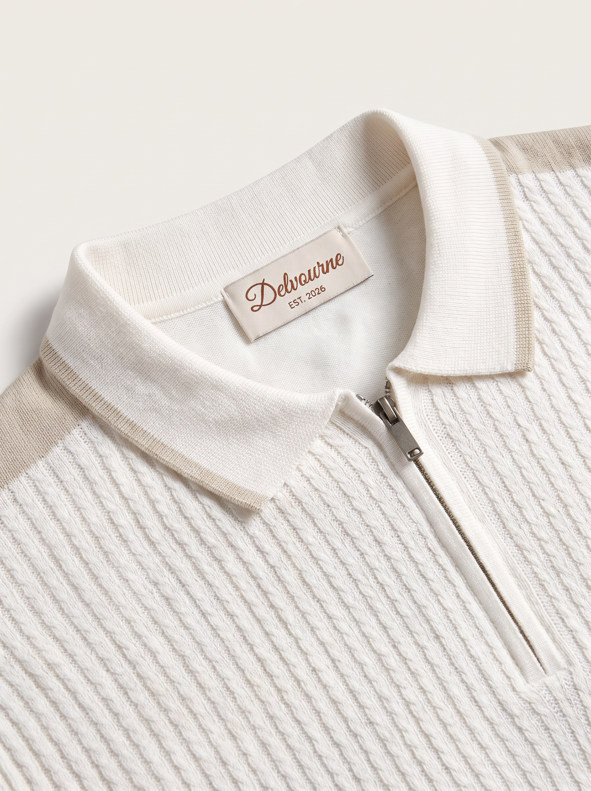 White Contrast Trim Zipper Polo