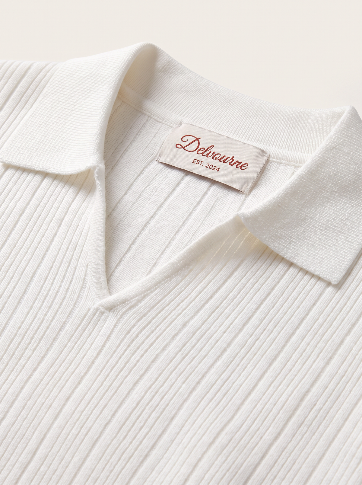 White Open Collar Ribbed Polo