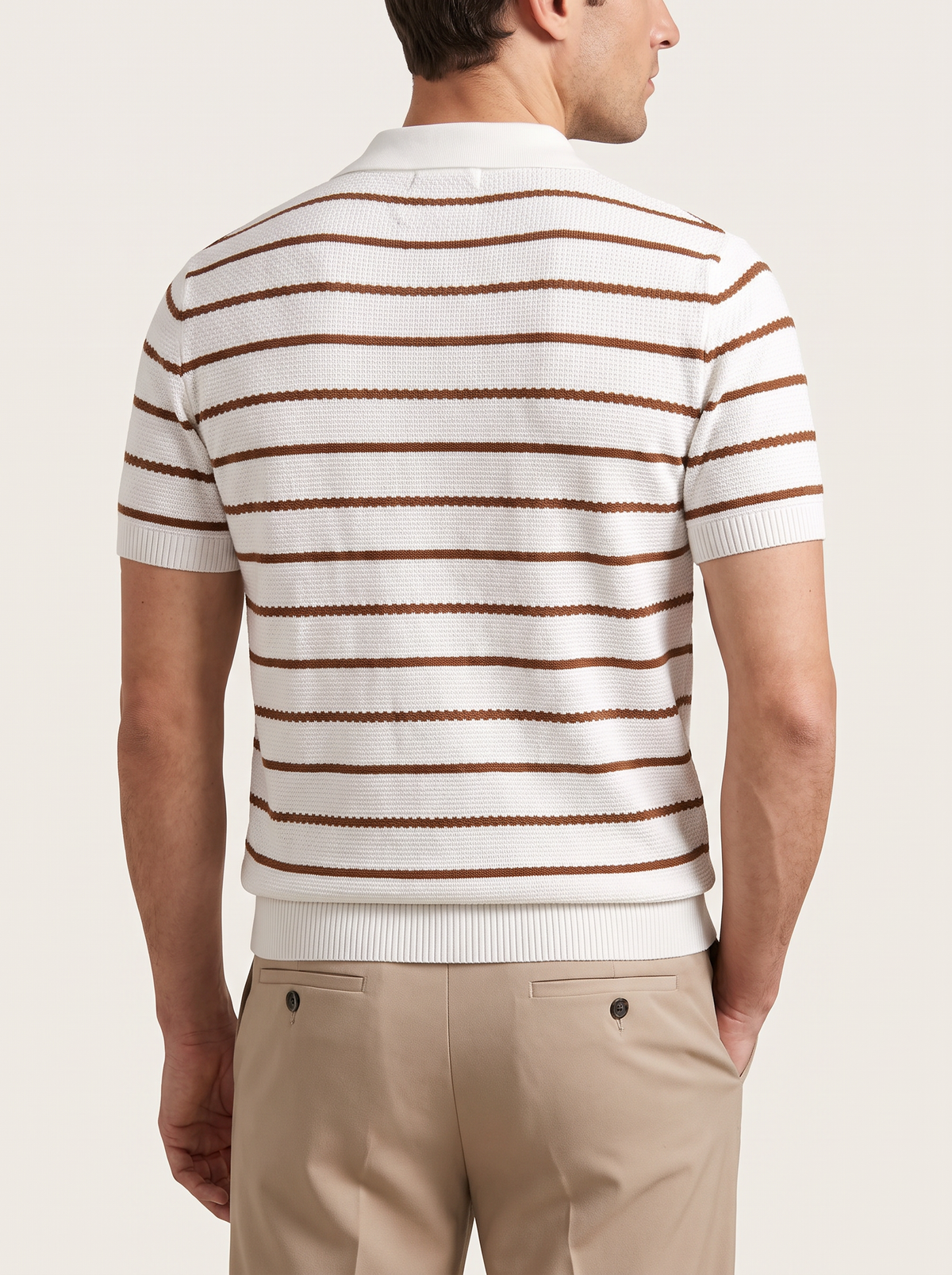 White Striped Textured Button Polo