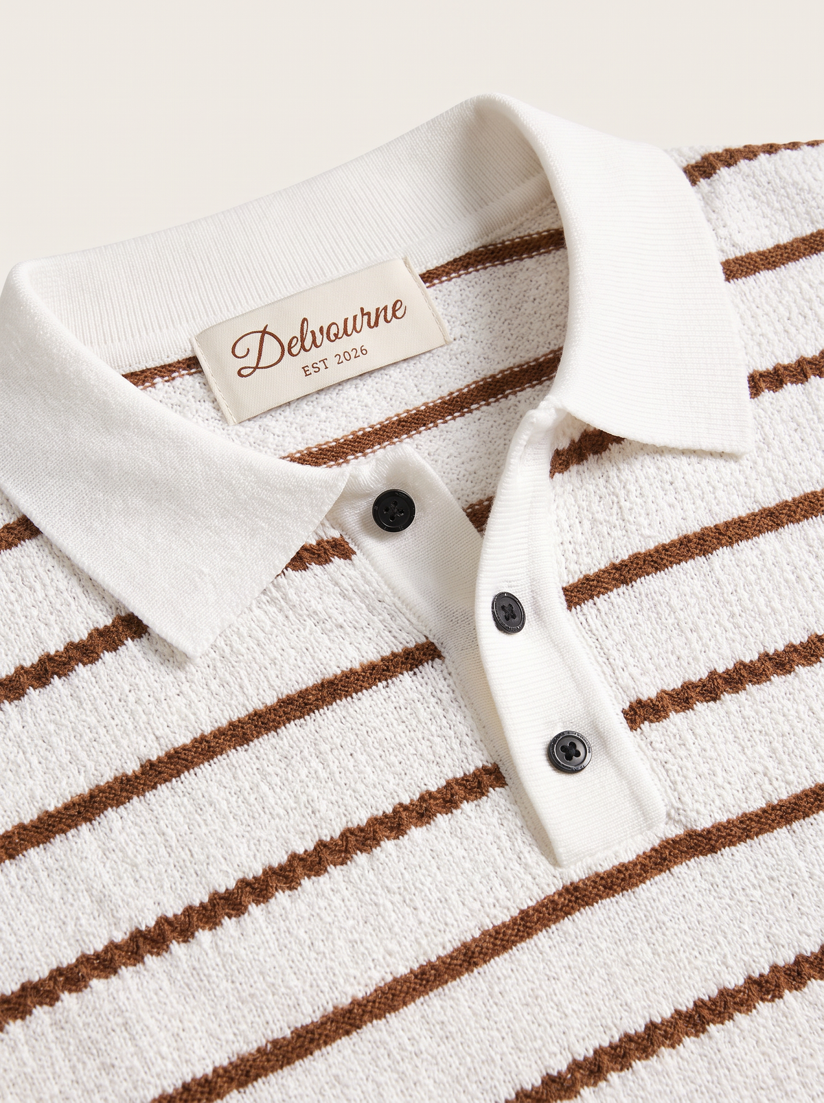 White Striped Textured Button Polo