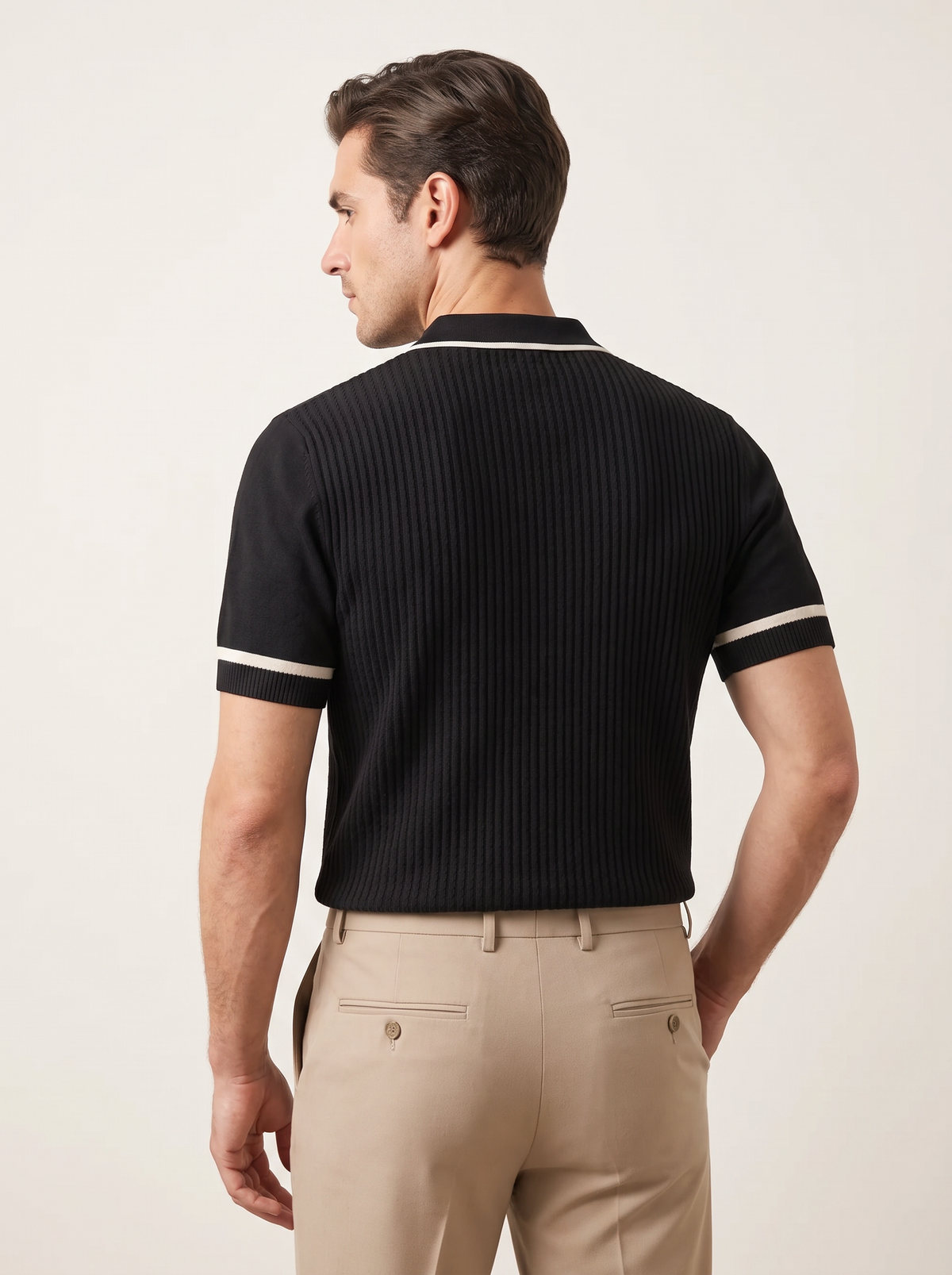 Black Contrast Trim Zipper Polo