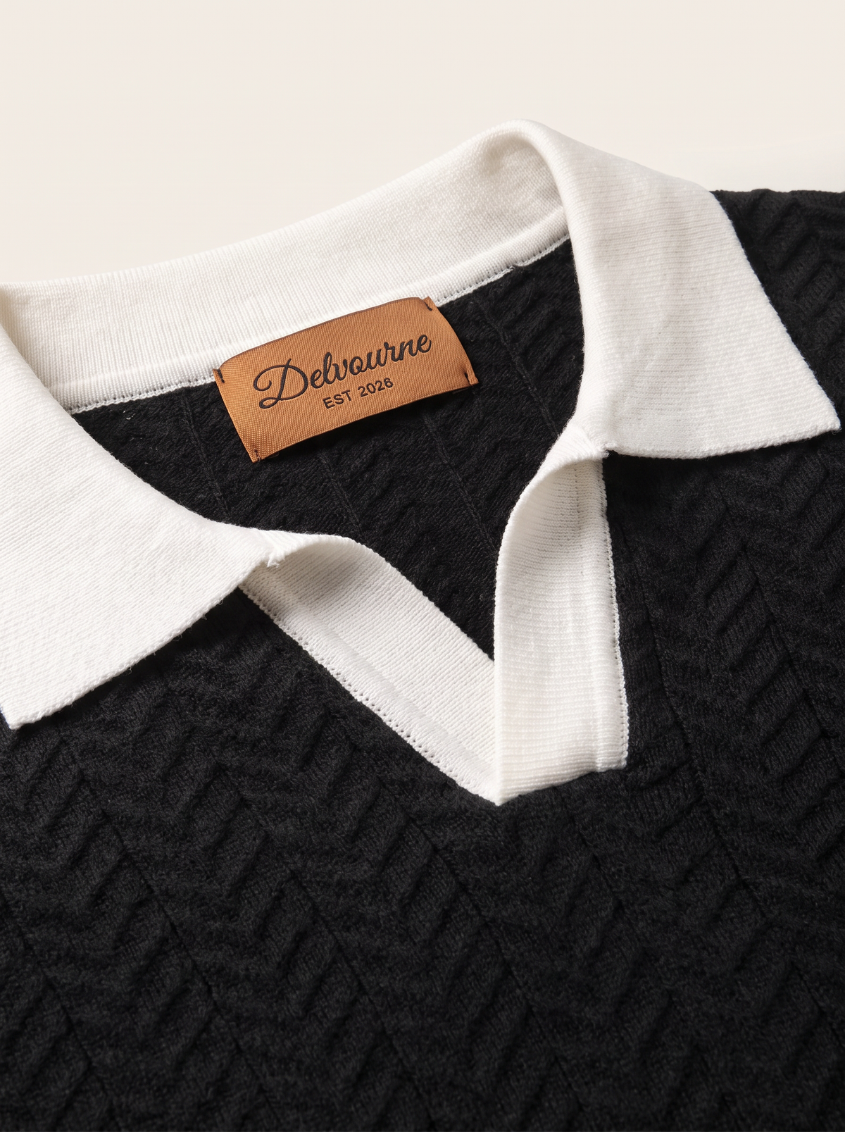 Black Contrast Textured Polo