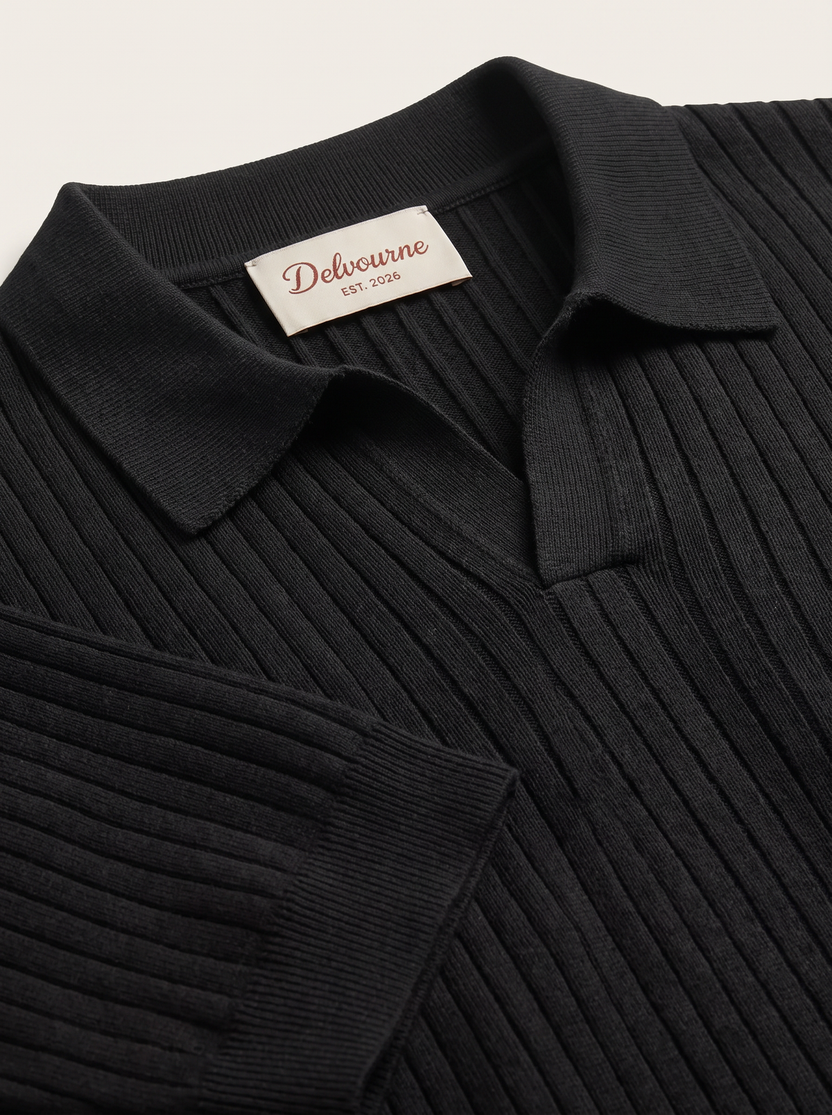 Black Ribbed Buttonless Polo