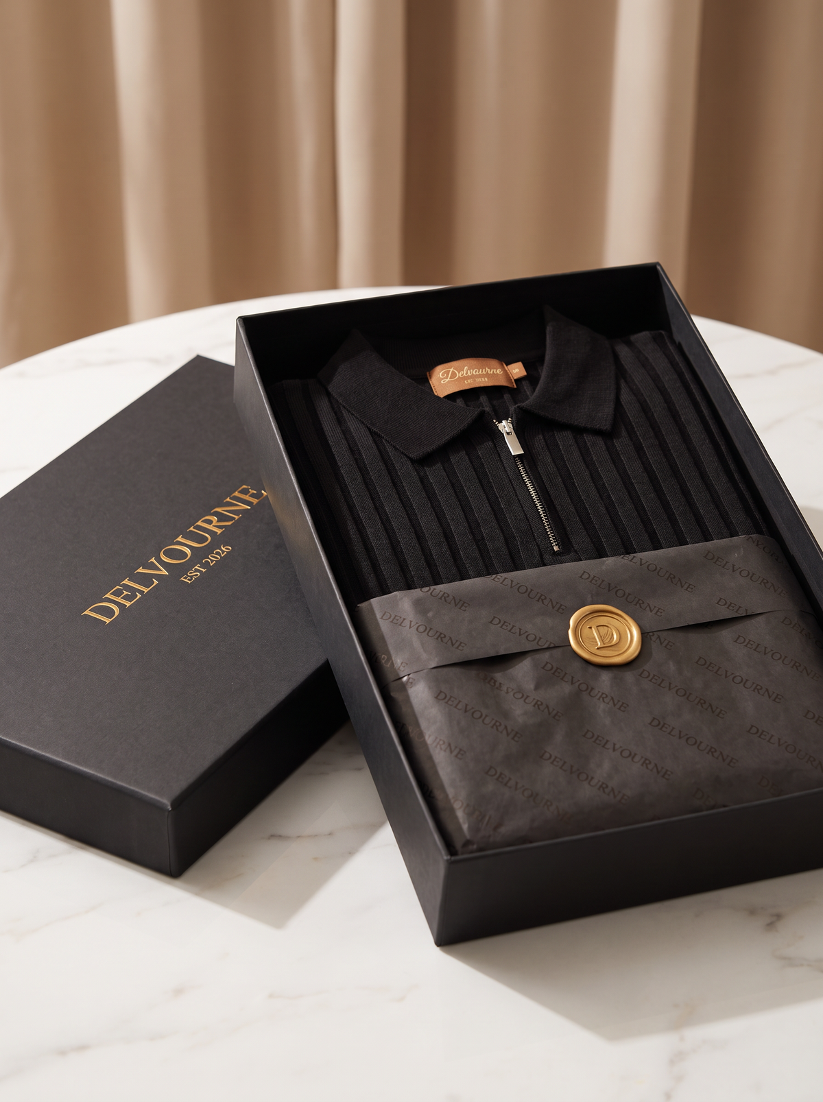 Black Ribbed Zipper Polo