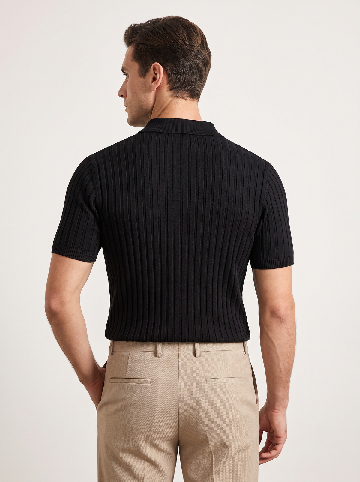 Black Ribbed Zipper Polo