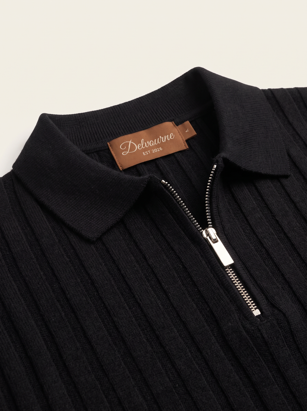 Black Ribbed Zipper Polo