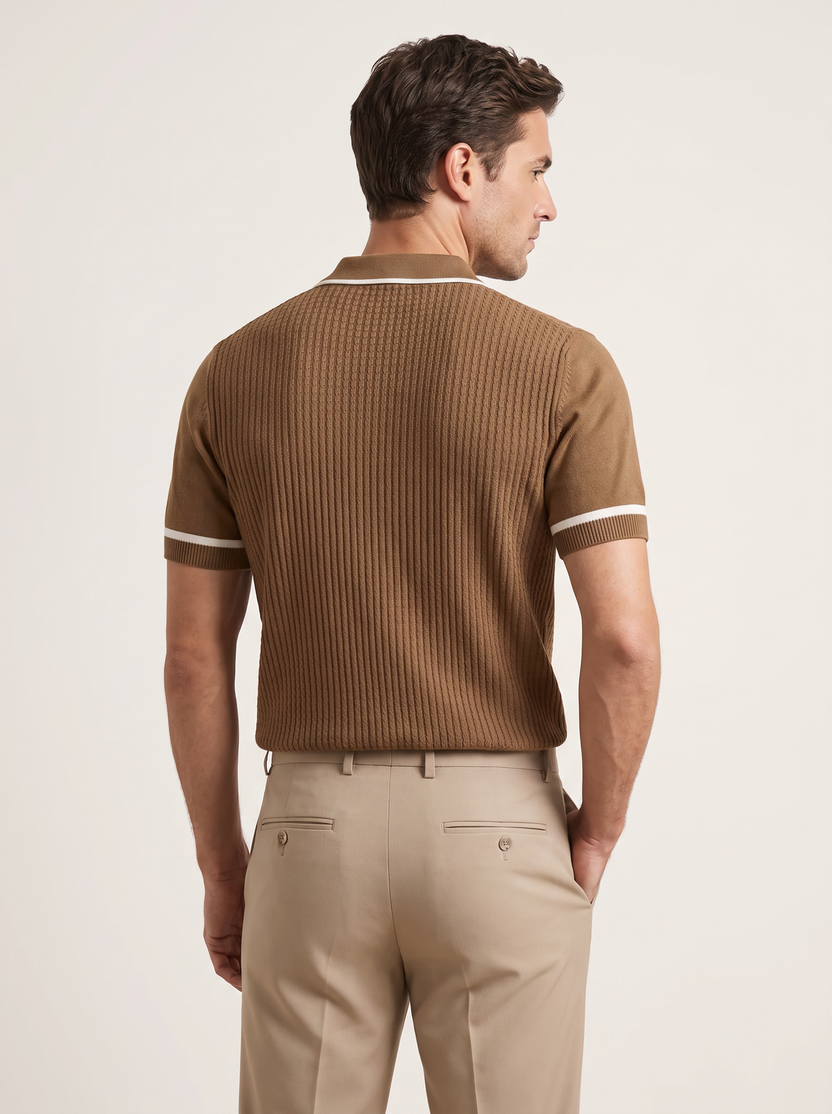 Caramel Contrast Trim Zipper Polo