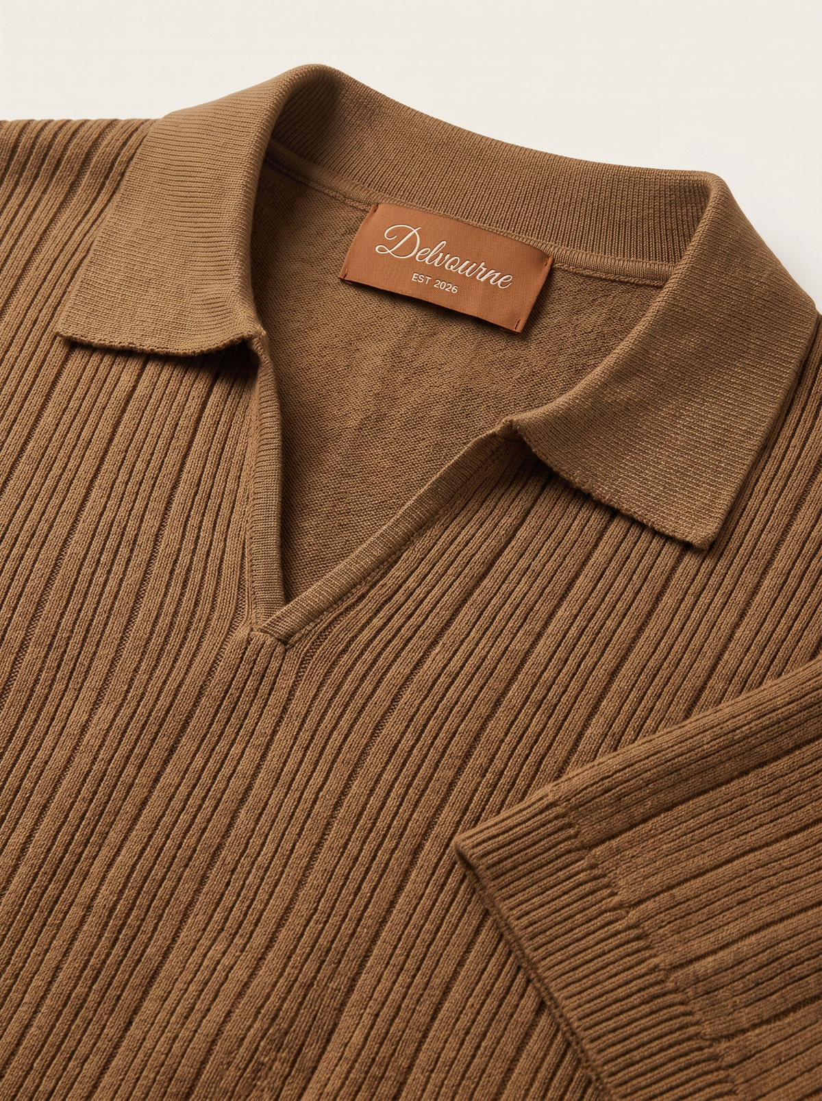 Caramel Open Collar Ribbed Polo